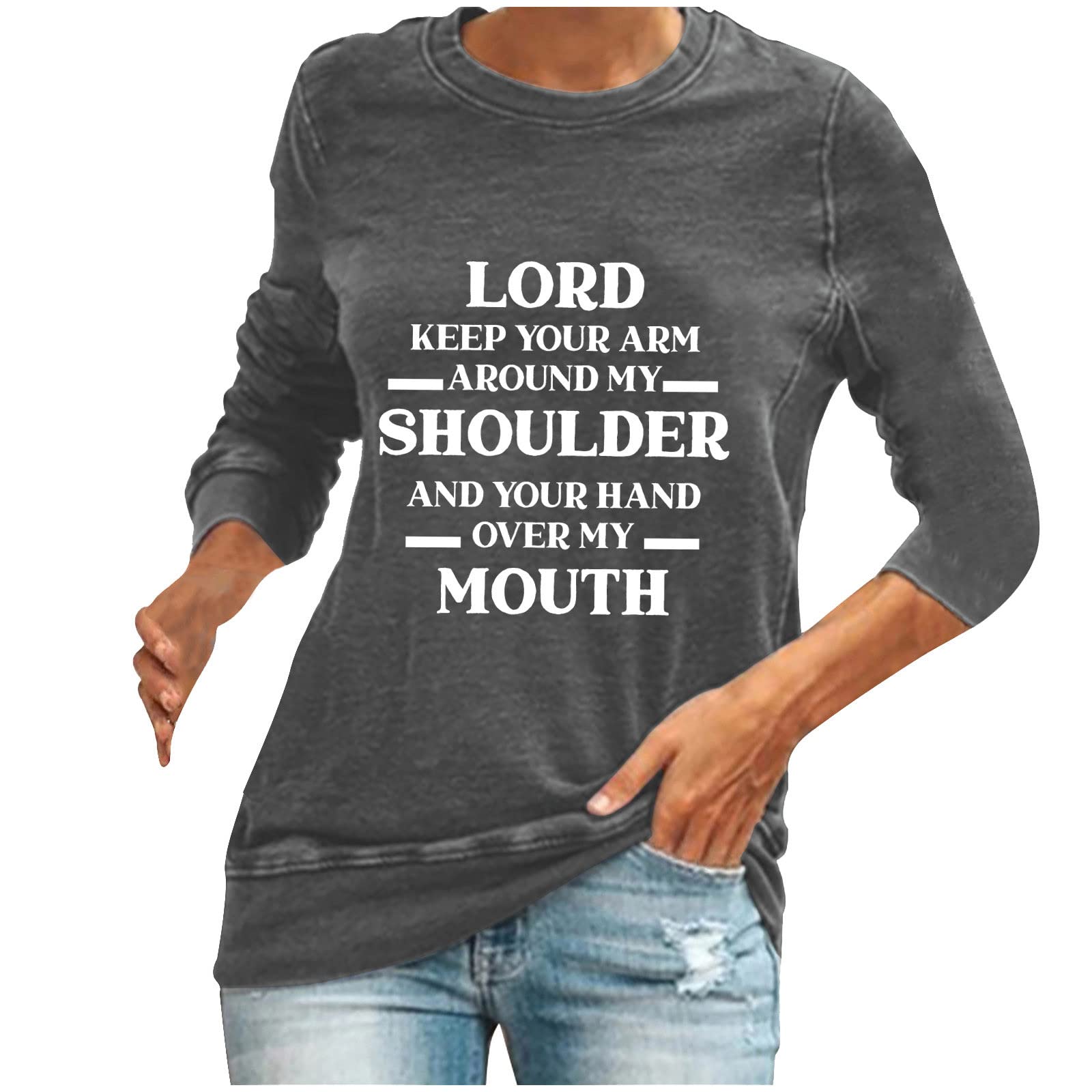 HGps8w Women's Crewneck Sweatshirt - Soft Loose Fit Long Sleeve Graphic Pullover Top | Casual Lightweight Sweater for Everyday Wear, Lounge & Street Style Fashion