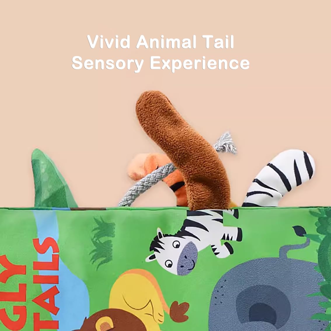 Soft Crinkle Infant Unbreakable Baby Books for 0-6 Months - Vivid Animal Tail Teething & Tummy Time Toys - Early Touch Feel Sensory Book for Newborn Essentials - Perfect for Playtime, Learning & Developmental Stimulation