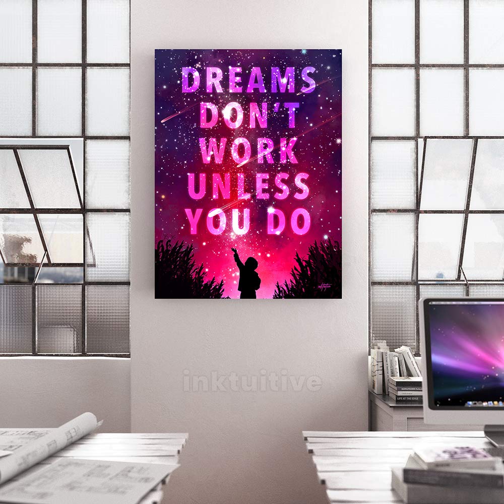 Inktuitive 'Dream Works' Inspirational Kids Canvas Wall Art - 40x30 Inches Galaxy Theme - Perfect for Nursery, Bedroom & Playroom Decor