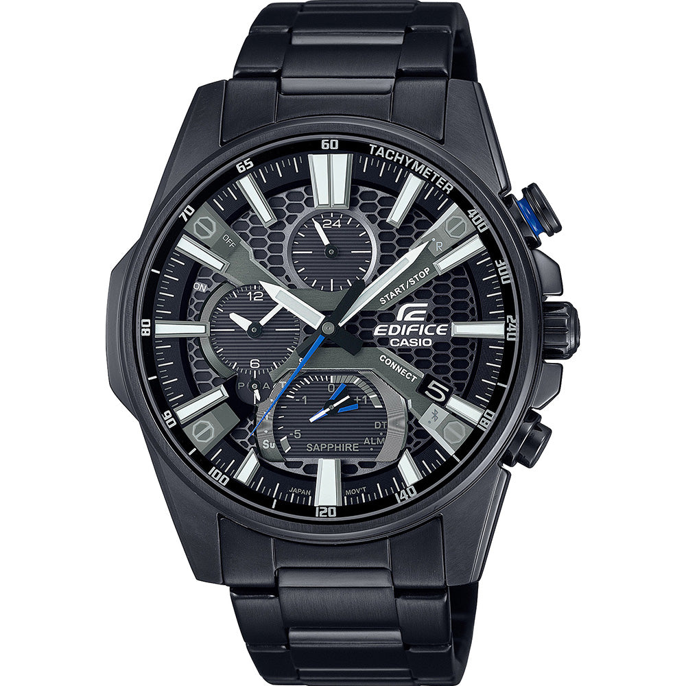 Edifice EQB1200DC-1A Black Solar-Powered Men's Watch - Waterproof Chronograph for Business, Casual & Outdoor Activities