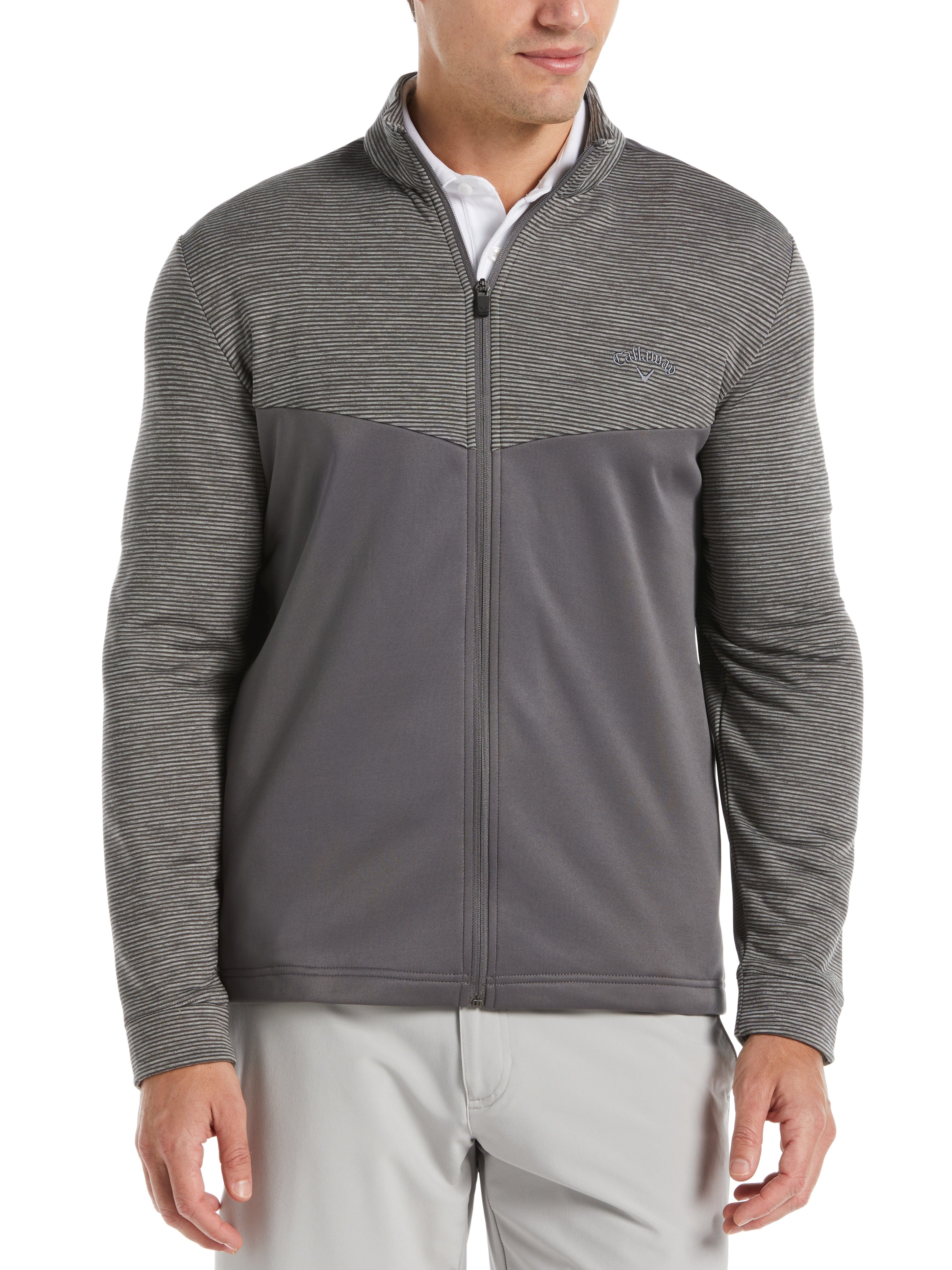 Men's Textured Block Full Zip Golf Sweater - Comfortable & Stylish for Golf, Casual Wear & Outdoor Activities
