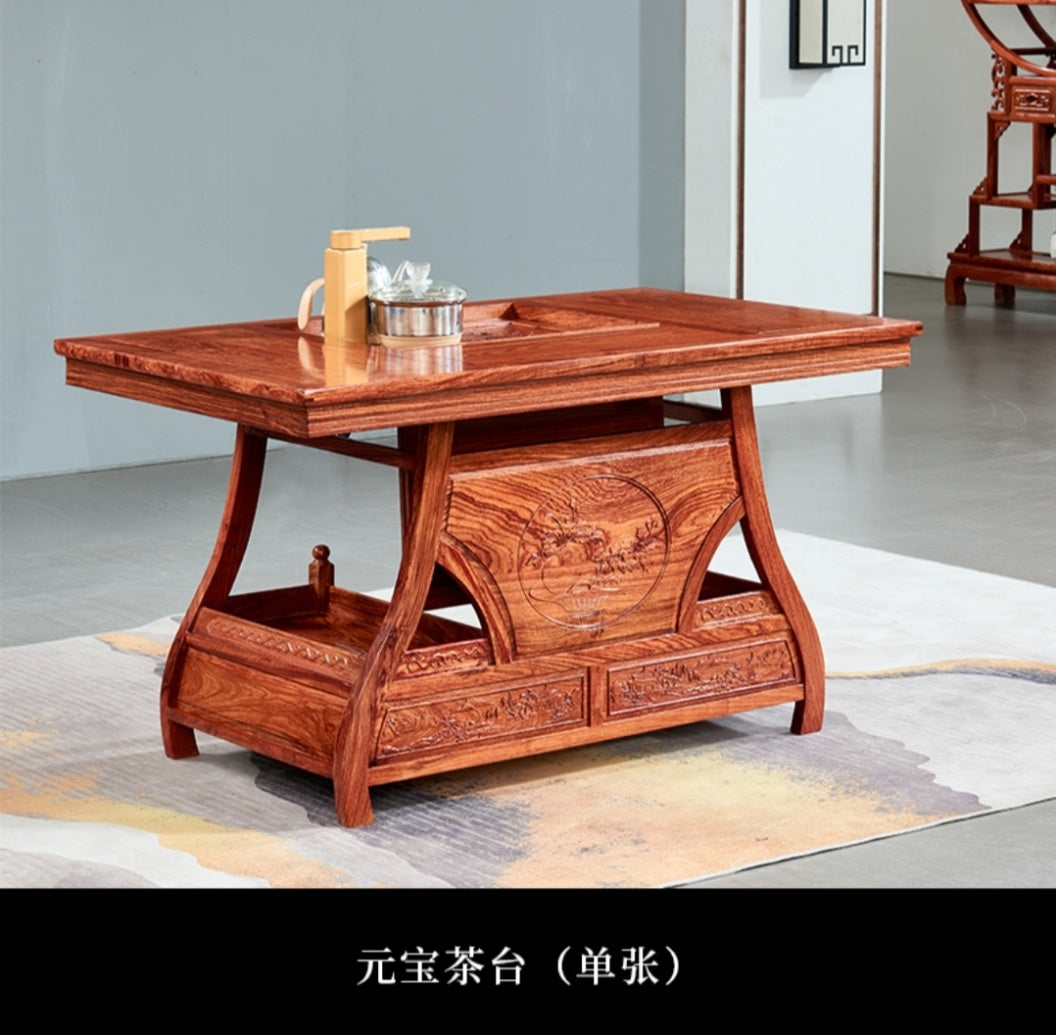 African Rosewood Tea Table Set - Handcrafted Wooden Coffee Table with 2 Stools, Rustic Home Decor for Living Room, Patio, or Garden