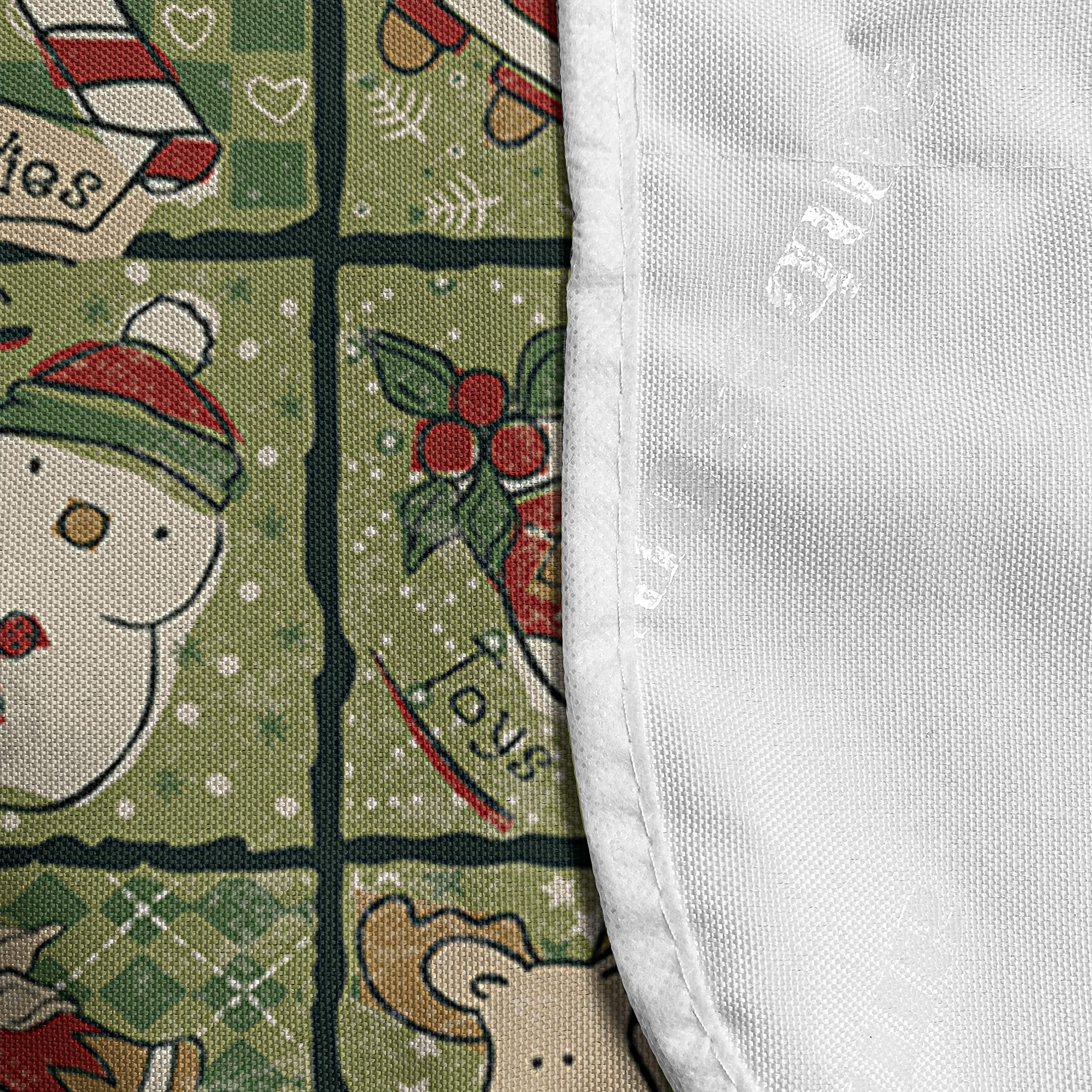 Ambesonne Christmas Microwave Cover - Santa Claus, Trees & Teddy Bears Sketch Design, Waterproof Kitchen Organizer with Pockets, 36x12 Inches, Olive Green & White - Perfect for Holiday Decor & Small Appliance Protection