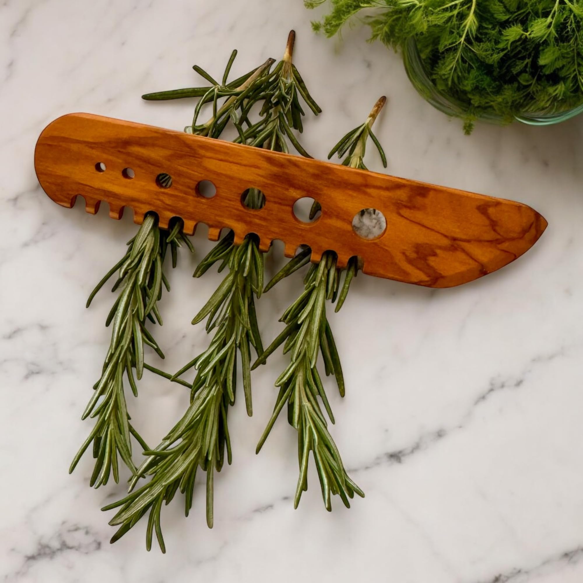 Olive Wood Herb Stripping Tool - Handmade Wooden Cutting Knife for Kitchen - Perfect for Chopping Herbs, Vegetables & Spices - Ideal for Home Chefs & Cooking Enthusiasts