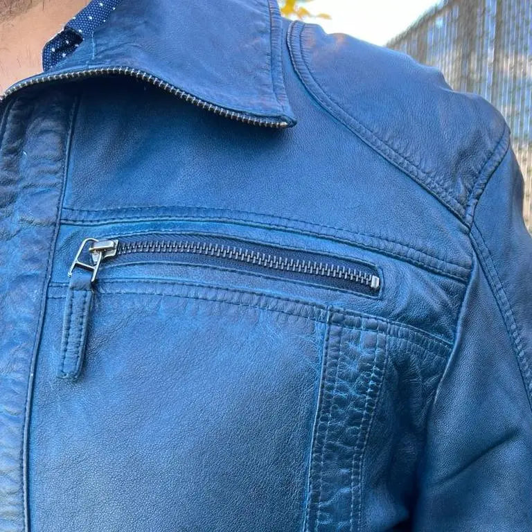 Premium Men's Lamb Leather Jacket with Two Zipper Chest Pockets - Stylish & Durable Outerwear for Casual Wear, Motorcycle Riding & Night Out