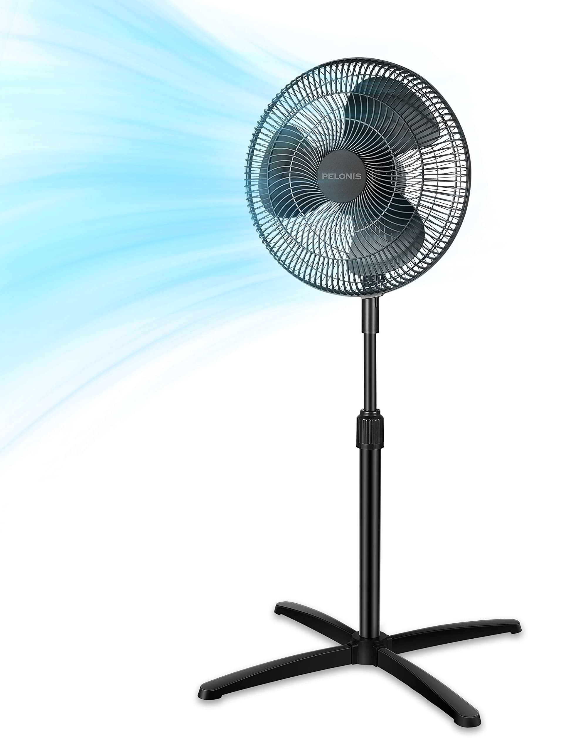 PELONIS 16 Inch Pedestal Fan with 3-Speed Settings, 90° Oscillation & Adjustable Height - Powerful Standing Floor Fan for Home, Office, Bedroom & Kitchen - Quiet Cooling Solution for Summer & Hot Days (Black, PFS40M2ABB)