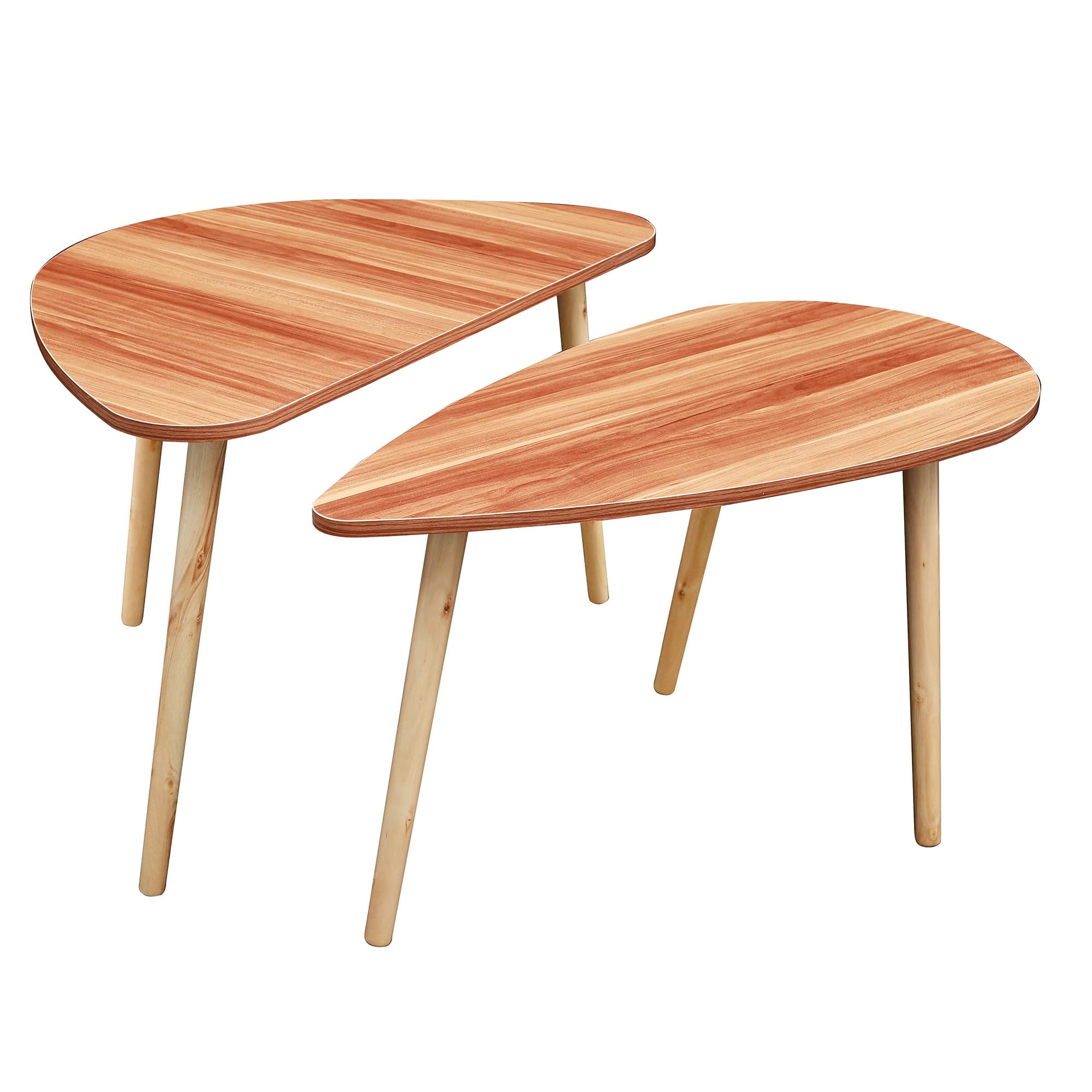 Modern Coffee Table Set of 2 - Drop Shape, Triangle & Oval Contemporary End Tables - Walnut Finish Living Room Furniture for Lounge, Tea Time & Cocktail Parties