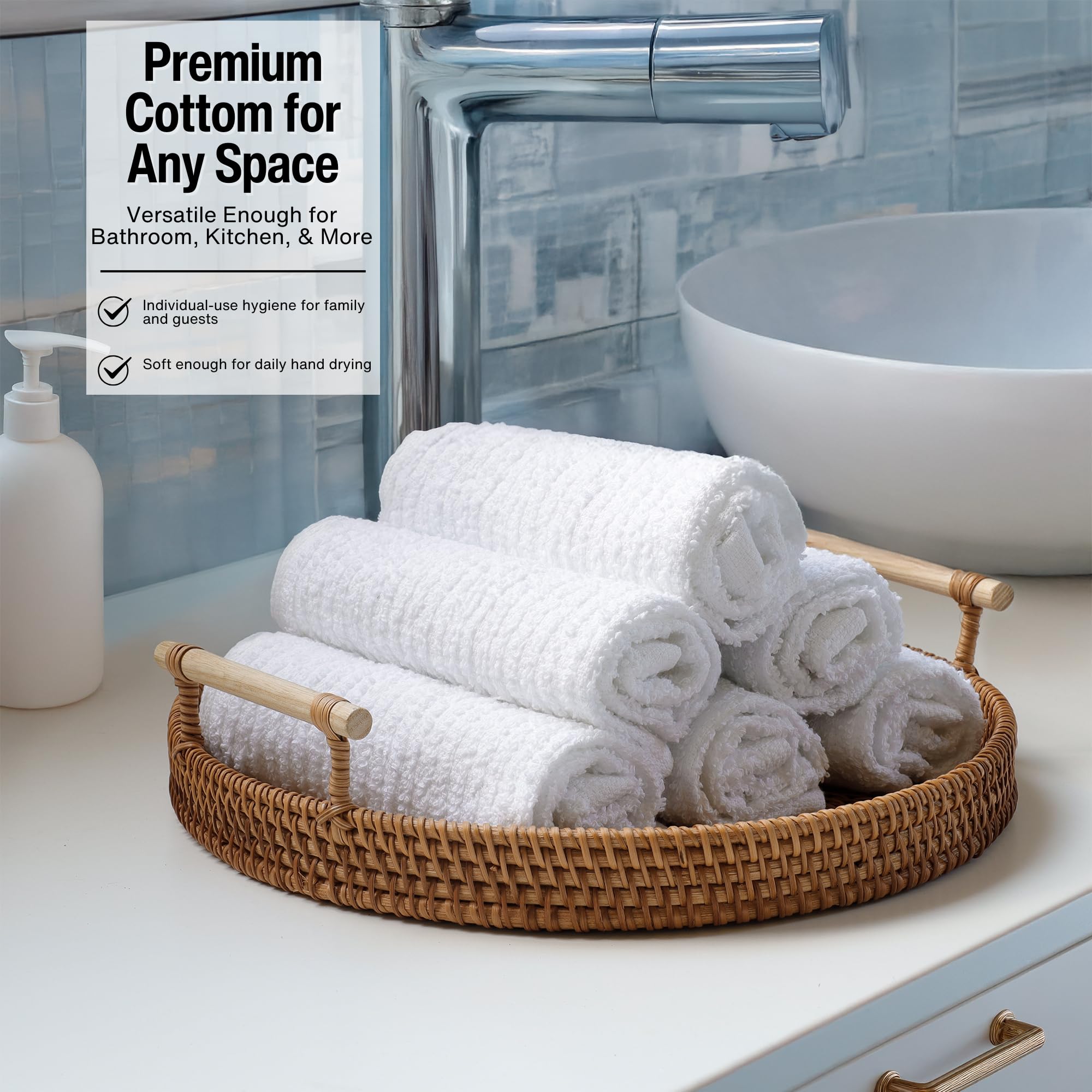 Premium 100% Cotton Bar Mop Kitchen Towels Set of 12 - Super Absorbent & Machine Washable Dish Cloths for Cleaning, Wiping & Drying - Perfect for Everyday Kitchen Use, Restaurants & Household Chores (White)