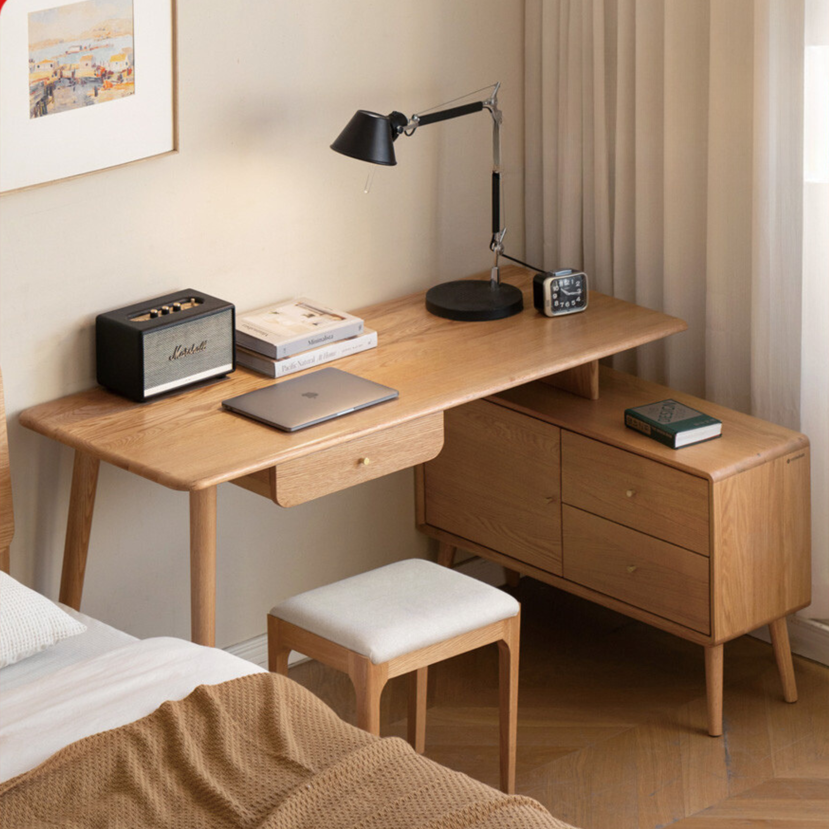 Solid Oak Wood Adjustable Height Office Desk - Extendable Workstation for Home & Business Use
