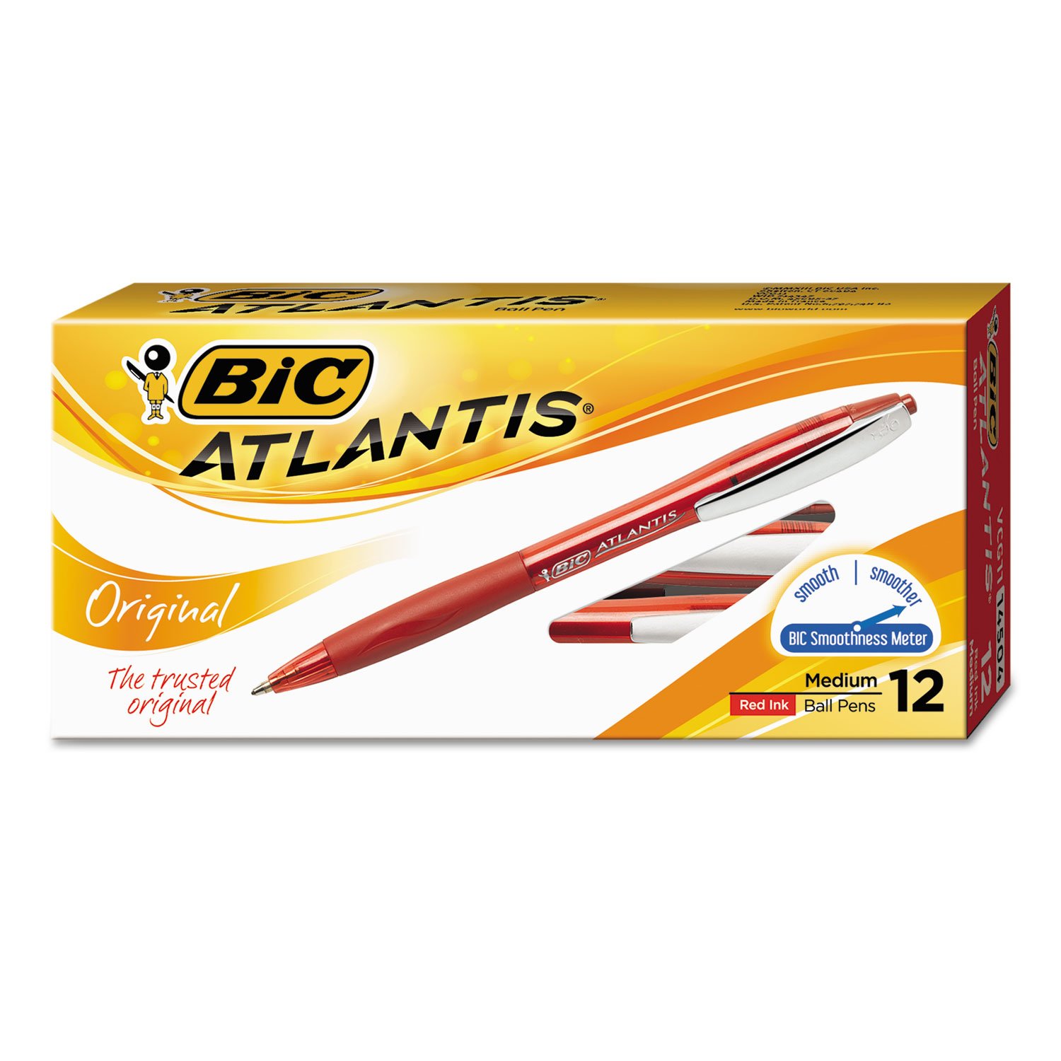 BIC VCG11-RED Atlantis Original Retractable Ballpoint Pens - Medium Point 1.0mm, Red Ink, 12-Pack - Smooth Writing for Office, School & Home Use