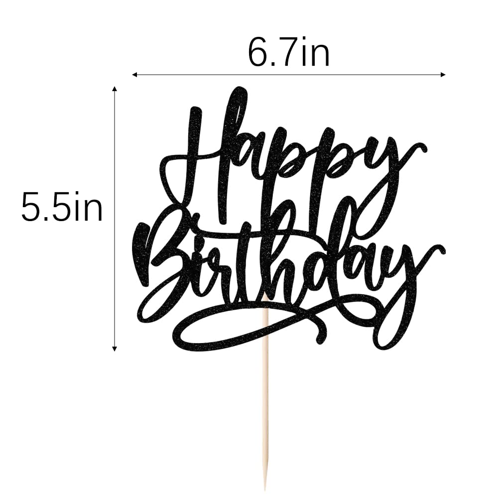 Sparkly Black Happy Birthday Cake Topper - Elegant Anniversary & Party Decoration Supplies for Birthdays, Weddings, Baby Showers & Special Celebrations