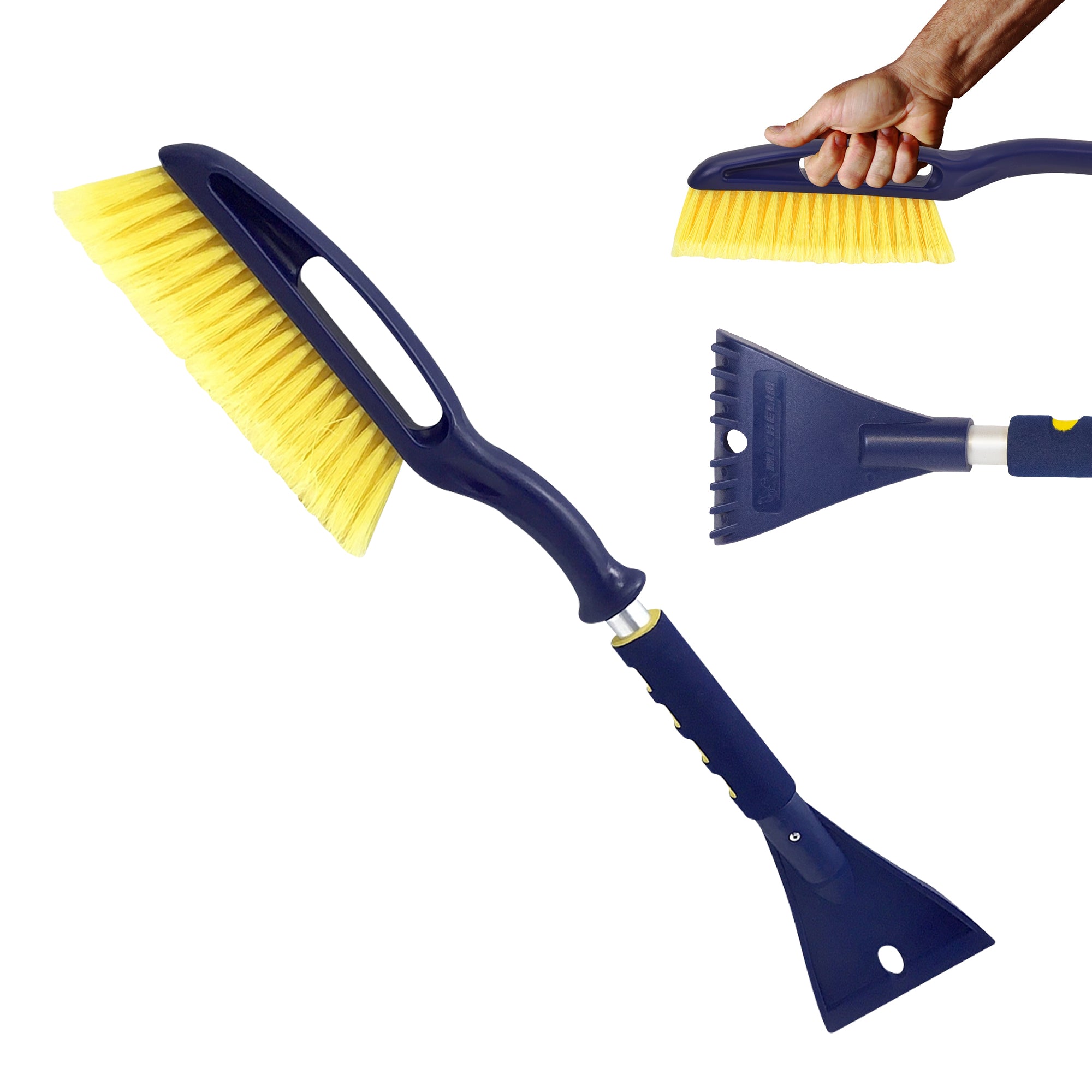 Michelin Heavy Duty 25 Inch Snow Brush with Ice Scraper - Lightweight Aluminum Shaft & Ergonomic Grip - Blue Yellow Gray - Perfect for Car, SUV, Truck Winter Cleaning - Remove Snow, Ice, Slush Easily - Ideal for Harsh Winter Conditions & Frozen Windshields