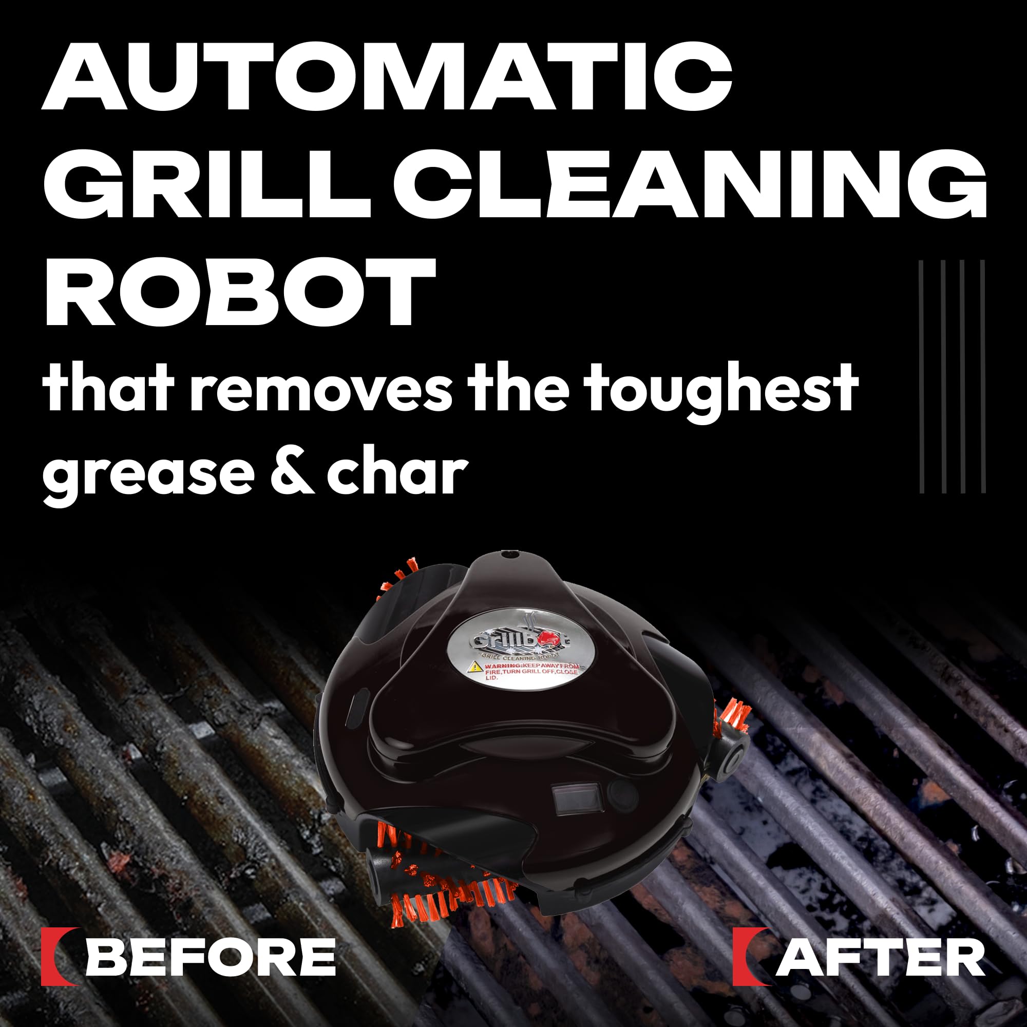 Grillbot Automatic BBQ Grill Cleaner Robot with Nylon Brushes - Electric Grill Brush & Scraper for Outdoor Cooking Accessories (Red with Carry Case) - Perfect for Backyard BBQs, Camping & Patio Parties