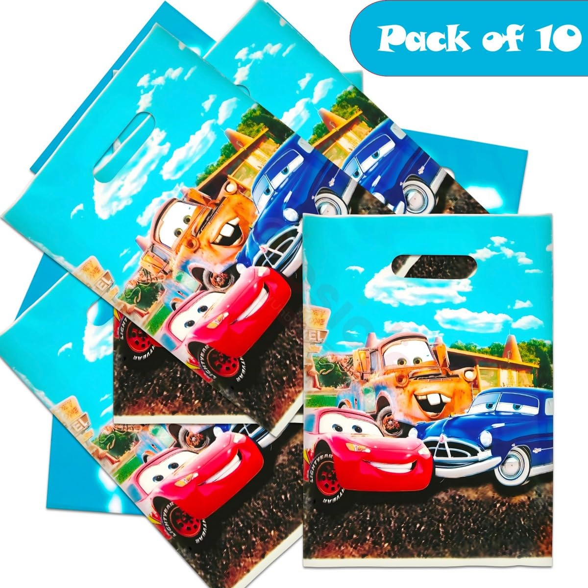 Car Theme Birthday Party Favors - Pack of 10 Blue Foil Goodie Bags for Kids | Boys & Girls Return Gifts | Perfect for Themed Parties, School Events & Birthday Celebrations