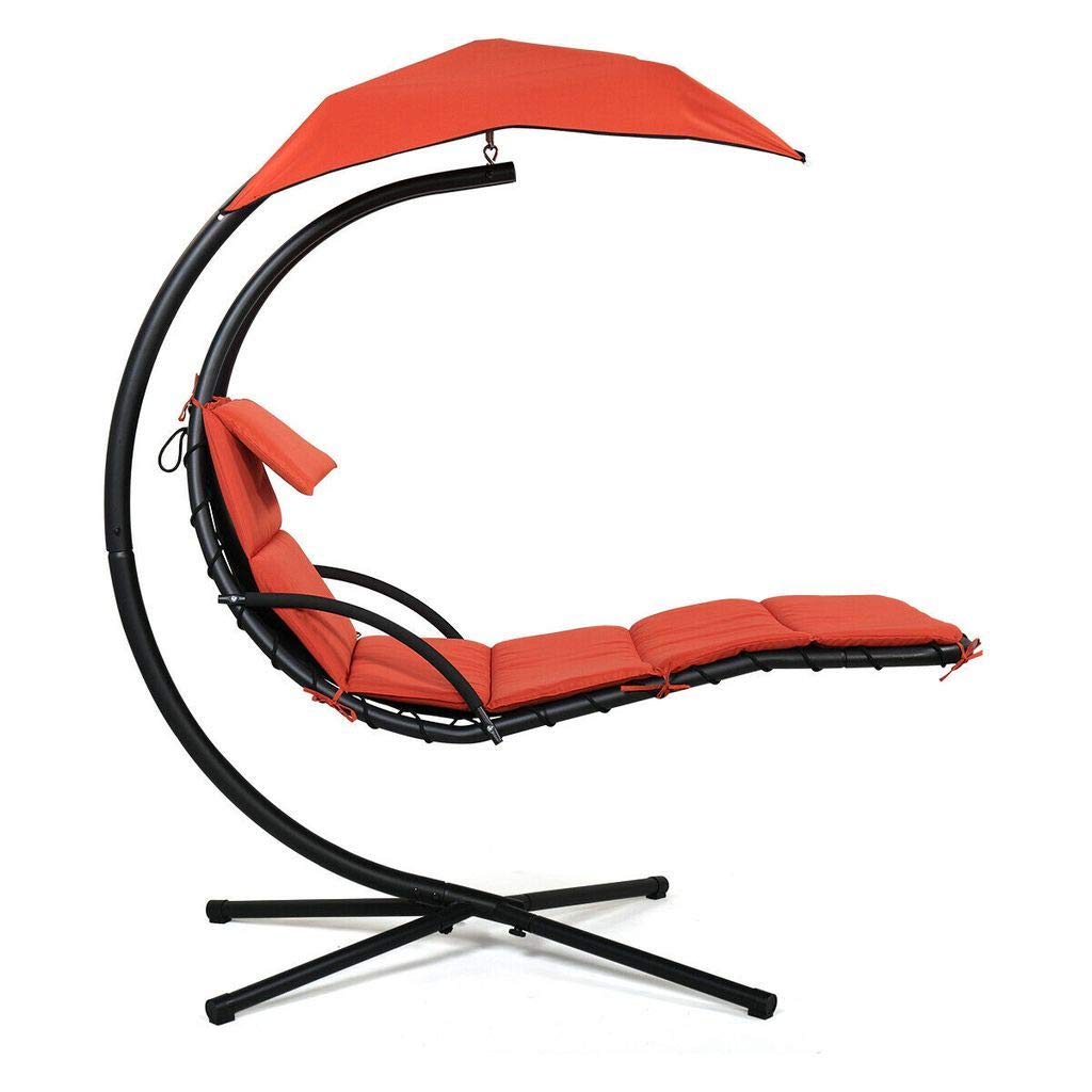 Ezone Outdoor Hanging Hammock Chair Swing - Rust-Colored Curved Chaise Lounge for Backyard, Patio, Garden & Balcony - Perfect for Relaxing, Reading & Sunbathing