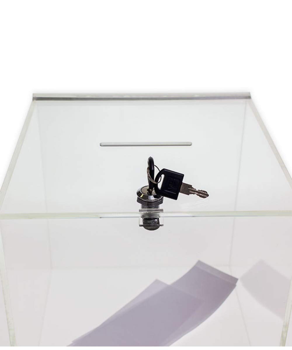 Source One White Cube Donation Box with Cam Lock - Secure Suggestion & Raffle Bin (12 Inch X-Large) for Churches, Schools & Fundraising Events