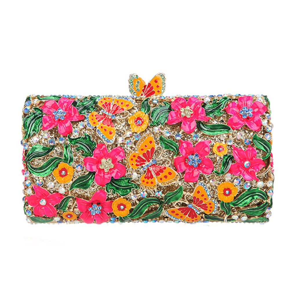 Sparkly Rhinestone Evening Clutch for Women - Elegant Flower & Butterfly Design Wedding Party Handbag - Perfect for Prom, Cocktail Events & Special Occasions