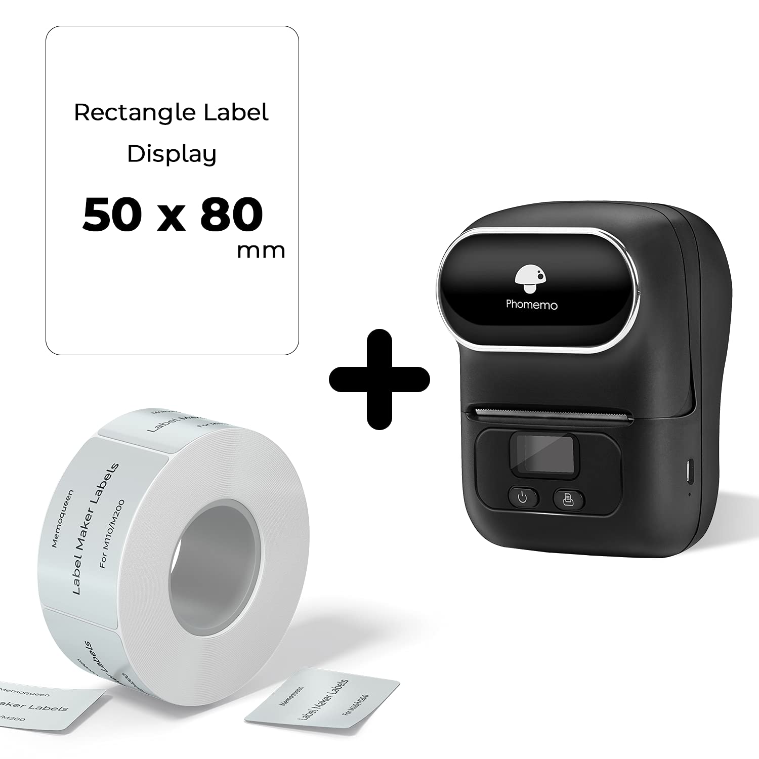 M110 Bluetooth Thermal Label Maker - Compatible with iOS & Android, 50x80mm Rectangle Labels (1 Roll Included), Barcode & Address Label Printer for Retail, Shipping & Organization - Perfect for Small Businesses, Warehouses & Home Office Use