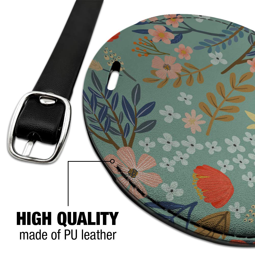 Round Leather Luggage Tag with Margarida Flowers - Durable Suitcase ID Card Holder for Carry-On Bags | Perfect for Travel, Business Trips & Vacation Identification