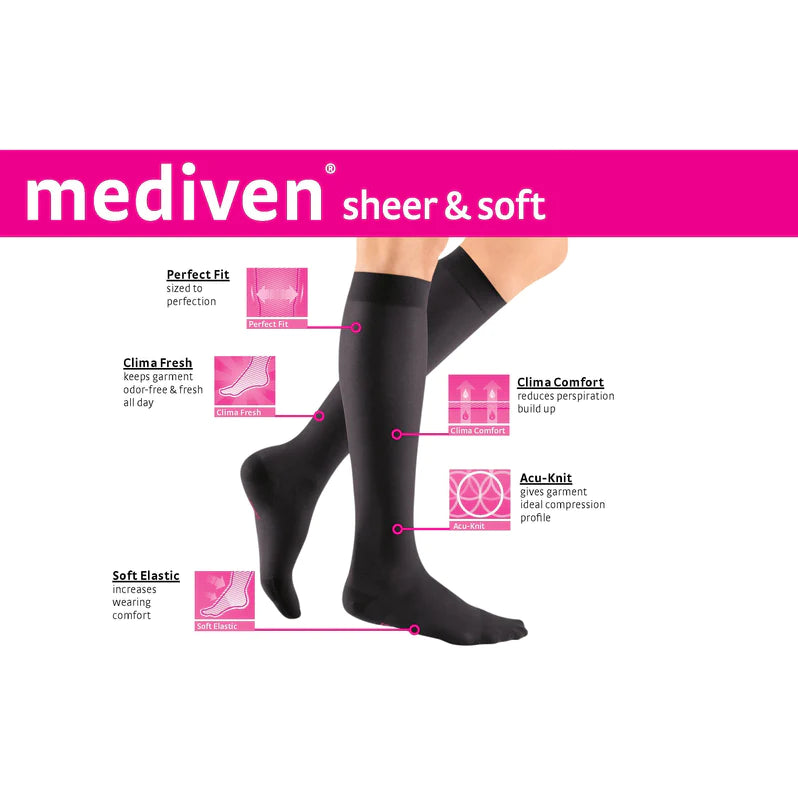 Medi Sheer & Soft 20-30mmHg Compression Socks for Women & Men - Closed Toe Calf Length Support Stockings - Ideal for Travel, Running, Nursing & Varicose Vein Relief