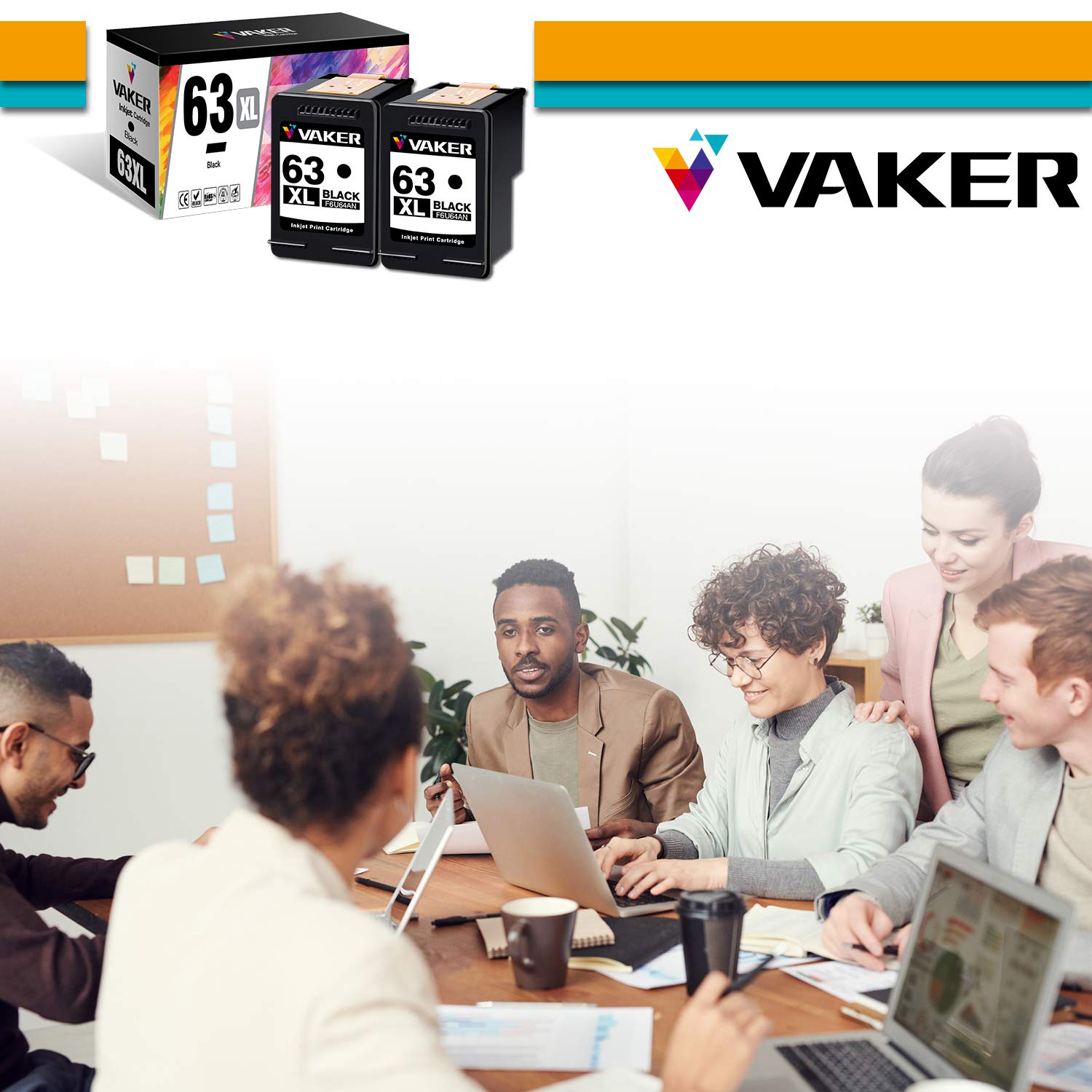 VAKER Remanufactured HP 63 & 63XL Ink Cartridge Combo Pack (2 Black) - Compatible with OfficeJet 3830/5255/5258/5200/4650/4655, Envy 4520/4510, DeskJet 3631/3632/3634/3639 Printers - Perfect for Home Office Printing & School Projects