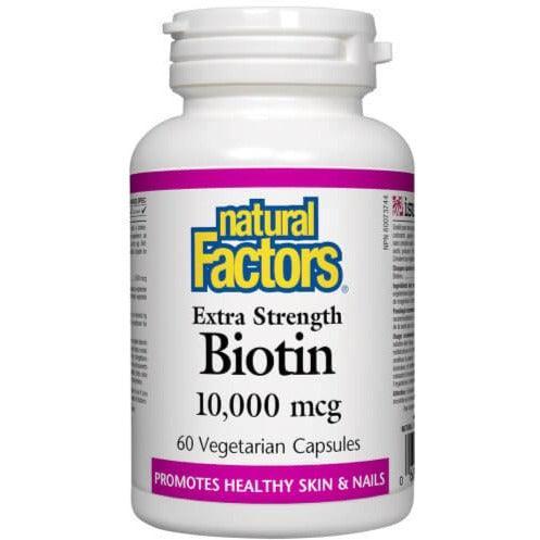 Natural Factors Extra Strength Biotin 10,000mcg - 60 Veggie Caps for Hair Growth, Skin & Nails - Supports Healthy Hair Vitamins for Women & Men - Daily Supplement for Thicker Hair & Stronger Nails