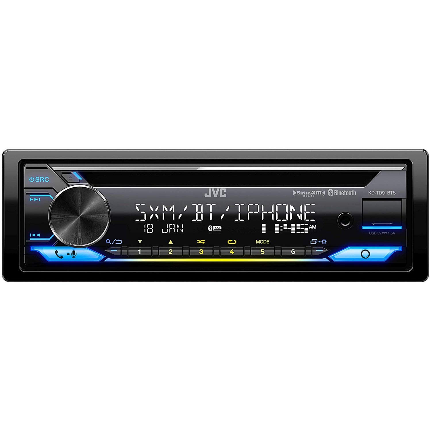 JVC KD-TD91BTS Bluetooth Car Stereo with CD Player, USB/AUX Input, Amazon Alexa & SiriusXM Ready - Includes Magnetic Phone Holder for Hands-Free Driving & Music Streaming