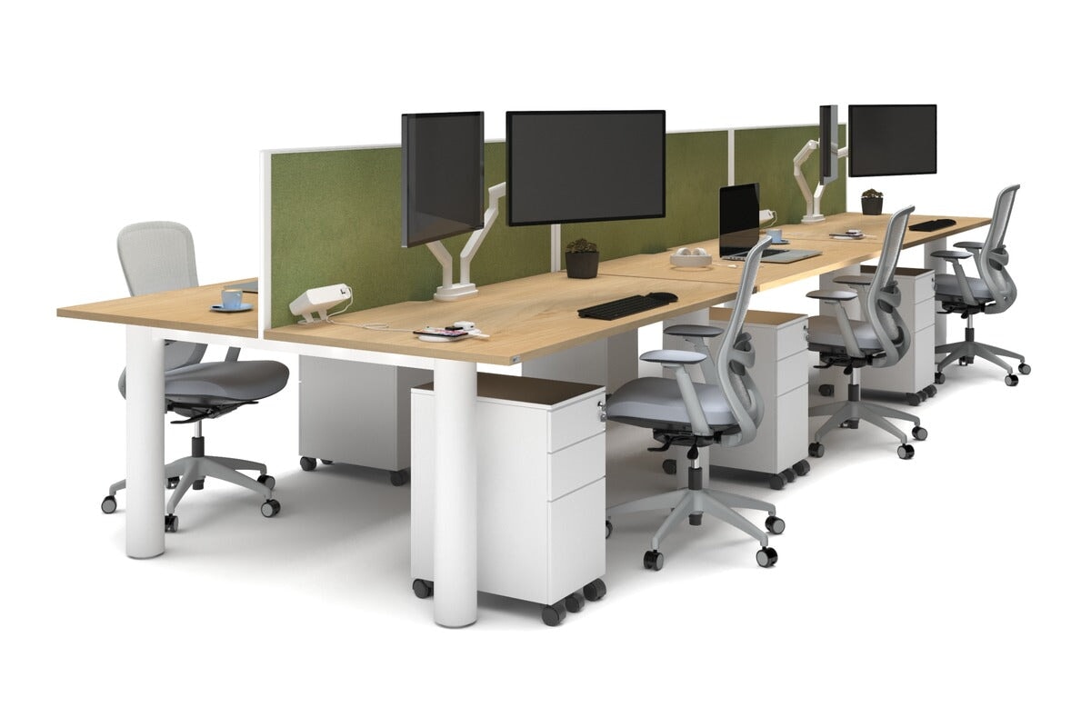 Quadro Cylinder Leg 6-Person Office Workstation Desk - 1800L x 800W with Cable Management - Modern Office Furniture for Collaborative Workspaces & Team Meetings