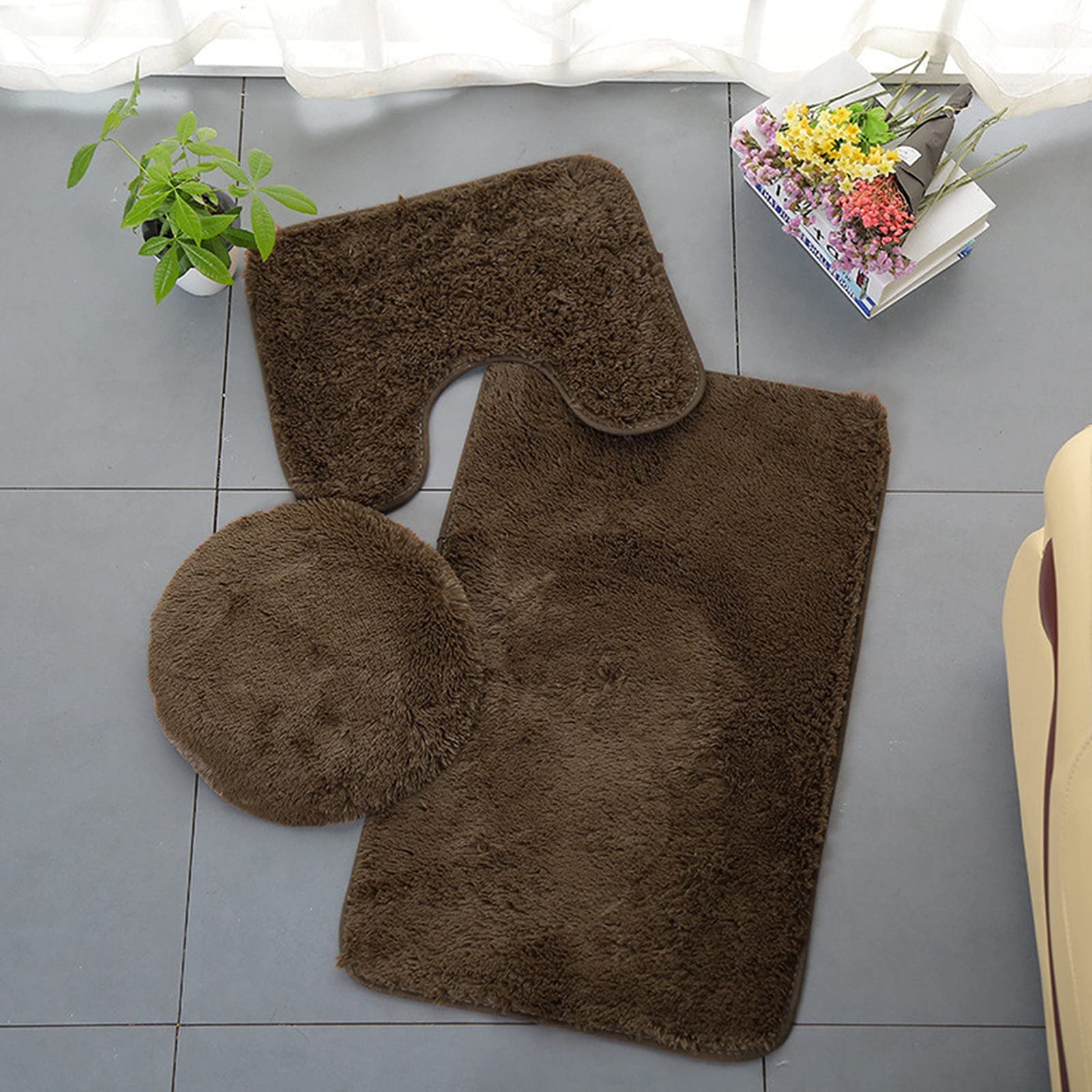 Premium 3-Piece Bathroom Set - Soft Rug, Non-Slip Mat & Toilet Lid Cover - Solid Color Bath Accessories for Modern Home Decor | Perfect for Guest Bathrooms, Master Suites & Apartment Living