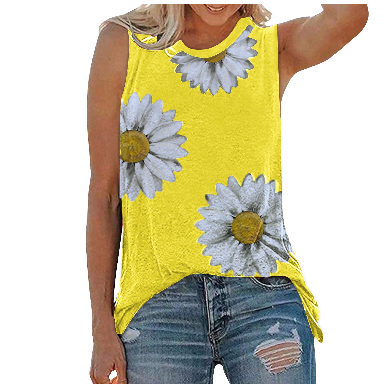 Women's Casual Summer Sleeveless Tank Tops - Cute Sunflower Print Fashion Blouse for Women | Perfect for Beach Outfits, Vacation Wear & Summer Street Style