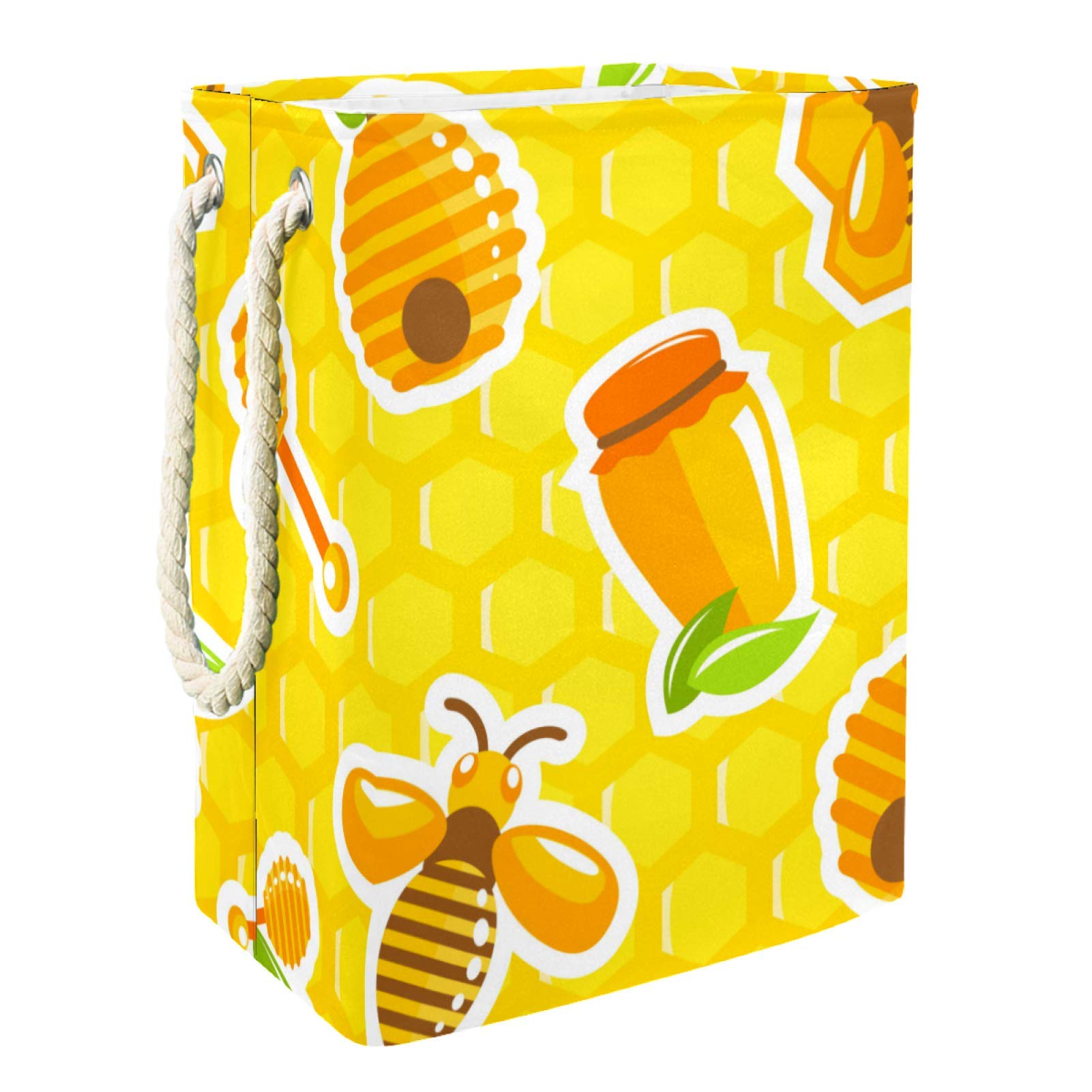 Honeycomb Pattern Yellow Foldable Laundry Hamper with Handles & Detachable Brackets - Waterproof Storage Basket for Clothes, Toys Organization - Perfect for Laundry Room, Bedroom, Dorm & Nursery