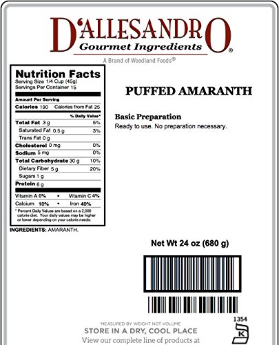 Organic Puffed Amaranth Grain - 1.5 lb (24 oz) Box - Gluten-Free Superfood for Breakfast Cereal, Baking & Healthy Snacks - Perfect for Smoothie Bowls, Granola & Vegan Recipes