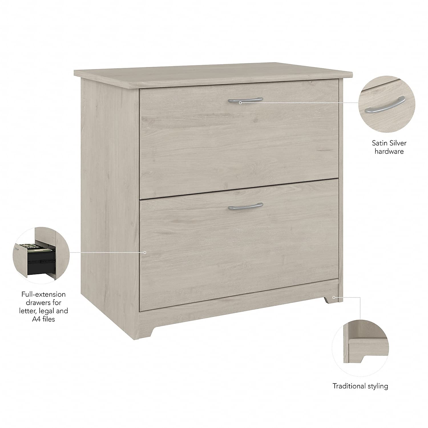 Bush Furniture Cabot 2 Drawer Lateral File Cabinet - Linen White Oak Finish, Home Office Storage for Letter, Legal & A4 Documents | Perfect for Office Organization & Paper Filing Systems