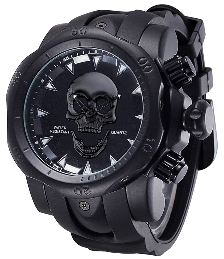 3D Skeleton Skull Watch for Men - Waterproof Quartz Wristwatch for Outdoor & Casual Wear