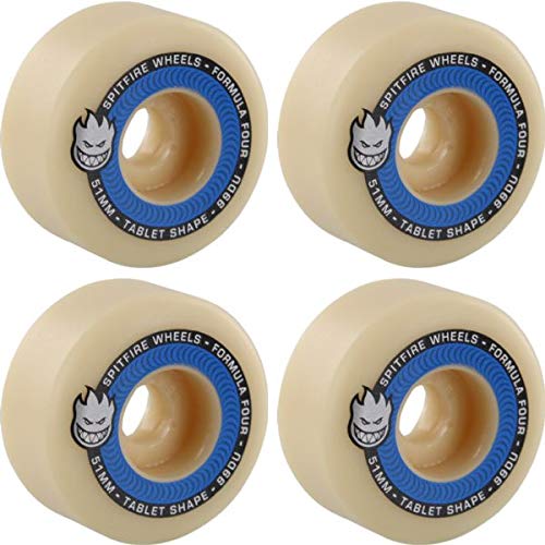 Spitfire Formula Four 51mm 99a Skateboard Wheels - Natural/Blue (Set of 4) | High-Performance Wheels for Street & Park Skating