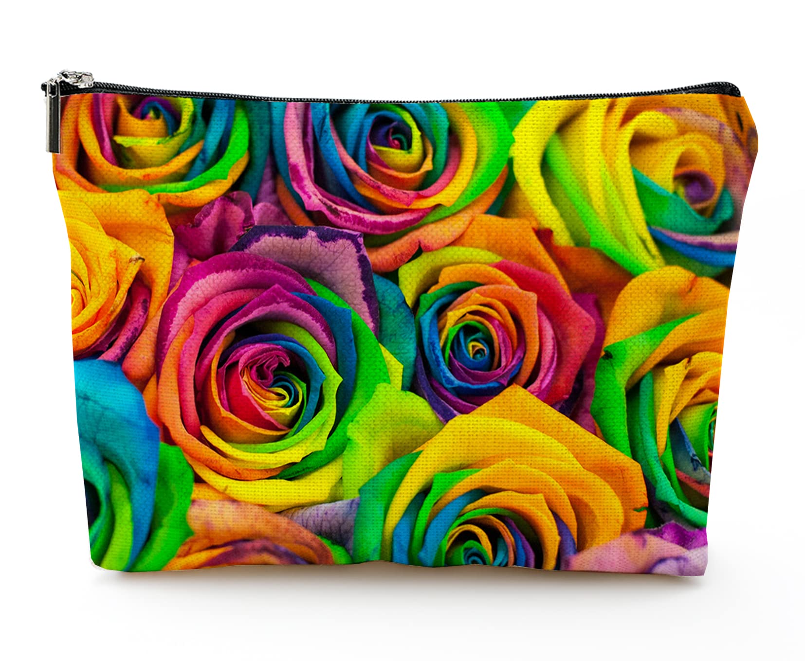 Large Travel Makeup Bag for Women - Waterproof Cosmetic Organizer with Zipper, 7x10 Inch Toiletry Pouch (Colorful Roses Design) - Perfect for Travel, Gym, and Daily Makeup Storage