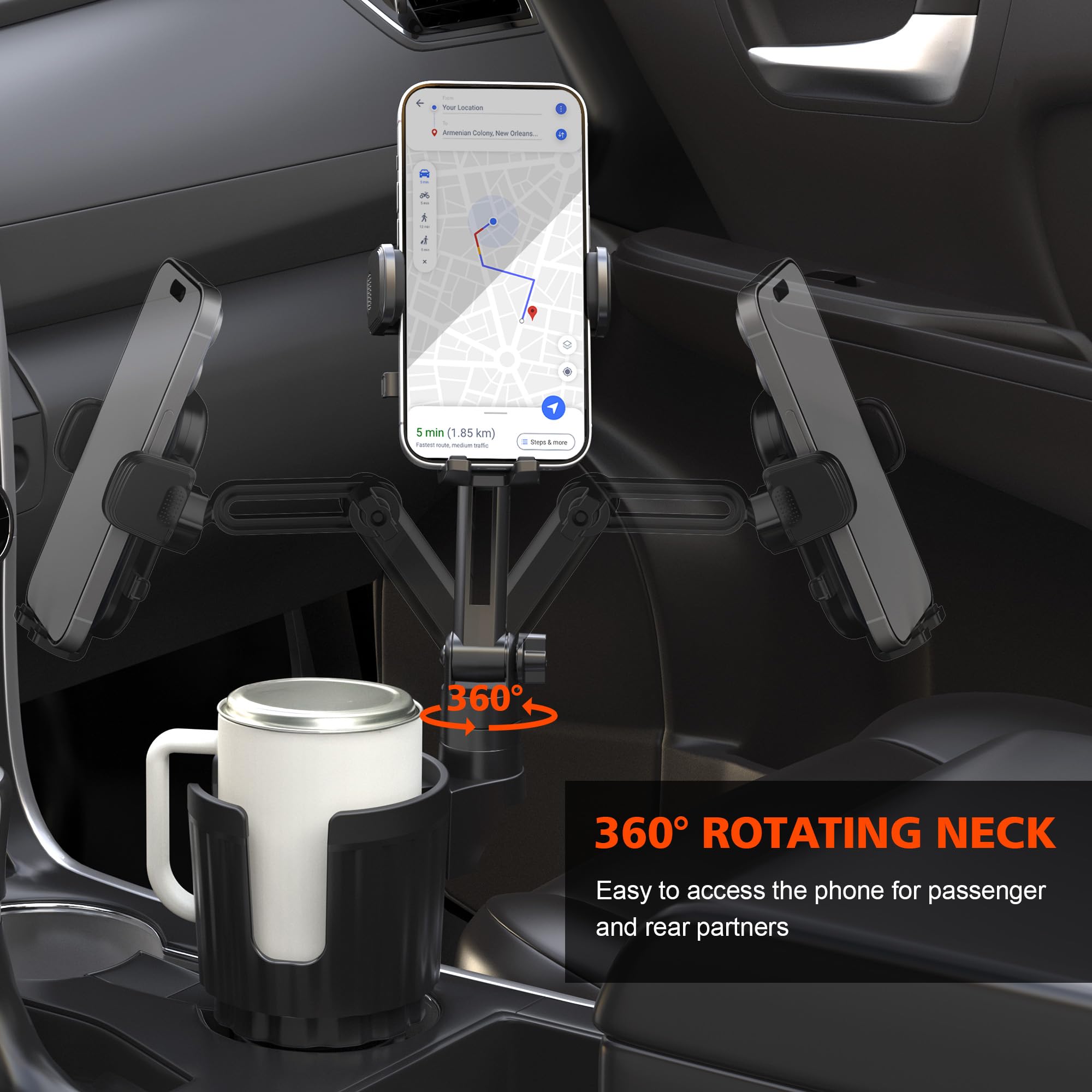 2 in 1 Adjustable Car Cup Holder Phone Mount - Universal 4-7