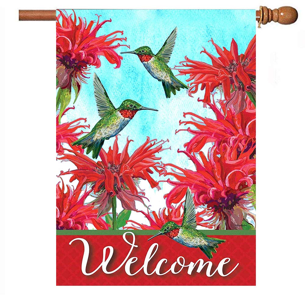 Hummingbird Garden Flag 28x40 Inch Double Sided - Hibiscus & Daisy Floral Welcome Yard Flag for Spring Summer Outdoor Decor | Perfect for Front Porch, Lawn, Farmhouse, and Patio Decoration