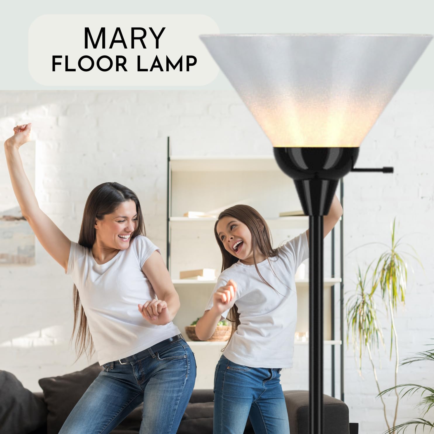 LIGHTACCENTS Modern Black Floor Lamp with Opal White Plastic Cone Shade - Perfect for Living Room, Bedroom & Office Lighting Decor