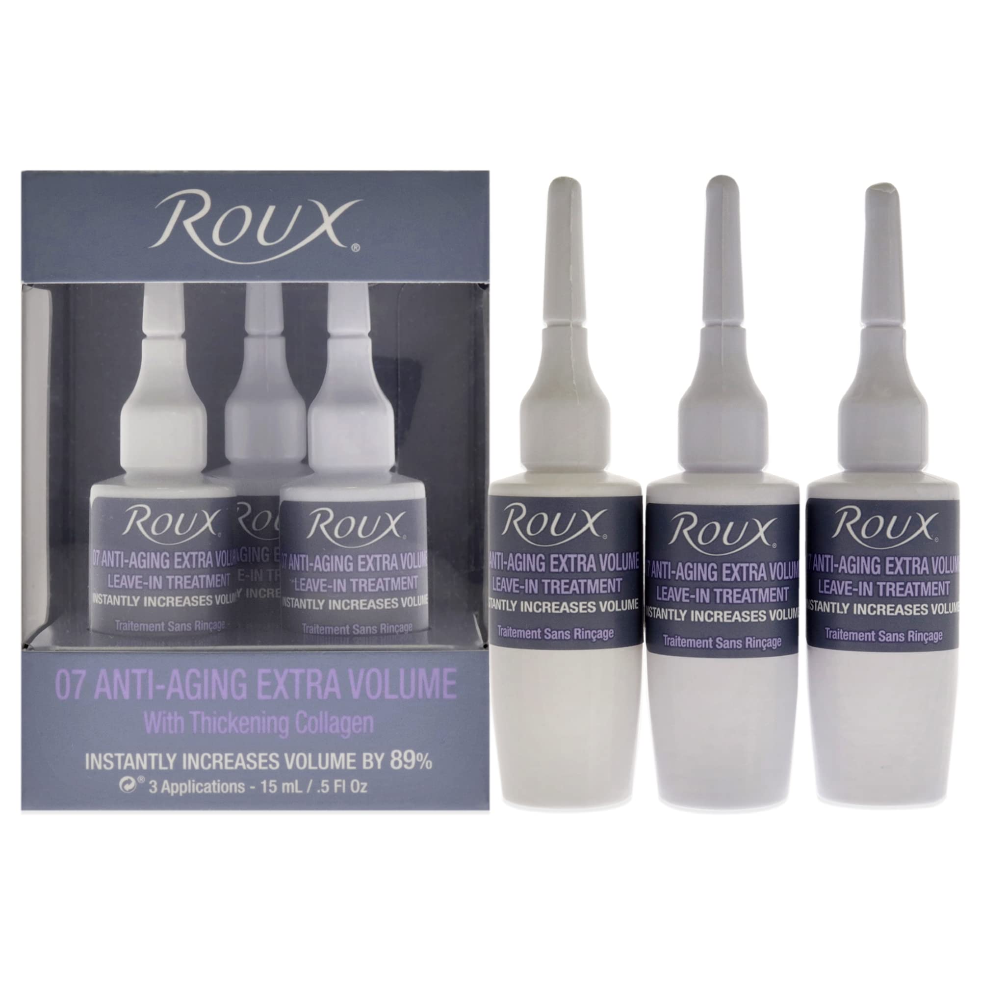 Roux Collagen Leave-In Treatment for Hair - Anti-Aging Ampoules with Extra Volume Formula (3 Count, 0.5 Fl Oz Each) | Hydrating Hair Repair for Damaged & Thin Hair - Perfect for Daily Use & Salon Treatments