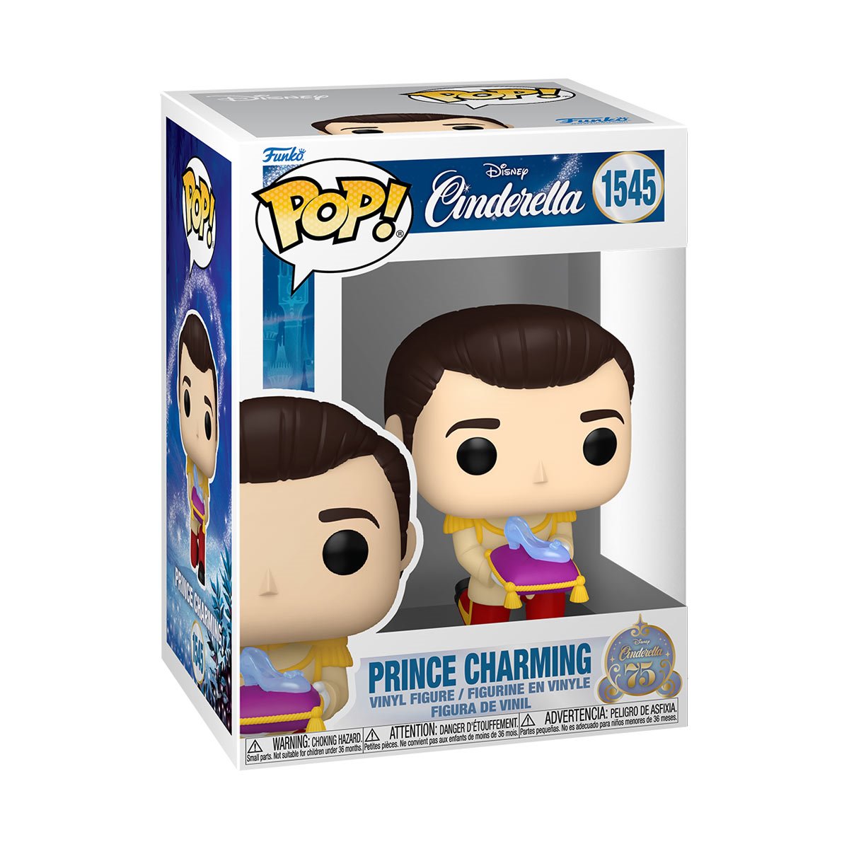 75th Anniversary Cinderella Prince Charming with Glass Slipper Funko Pop! Vinyl Figure #1545 - Disney Collectible for Fans & Home Decor