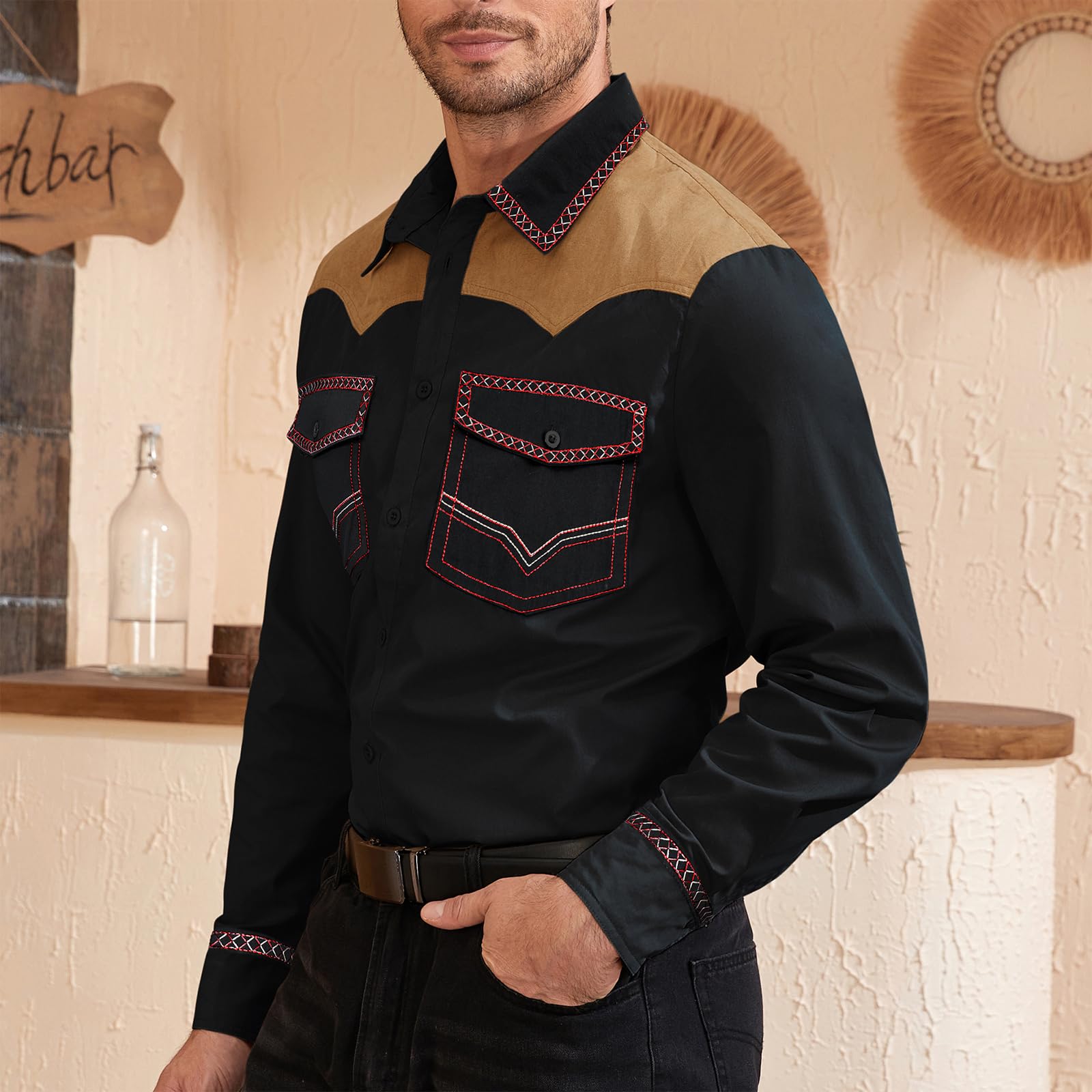 Men's Western Cowboy Shirts - Long Sleeve Casual Button Down Country Style Shirt for Men | Perfect for Rodeo, Country Music Festivals & Western Fashion