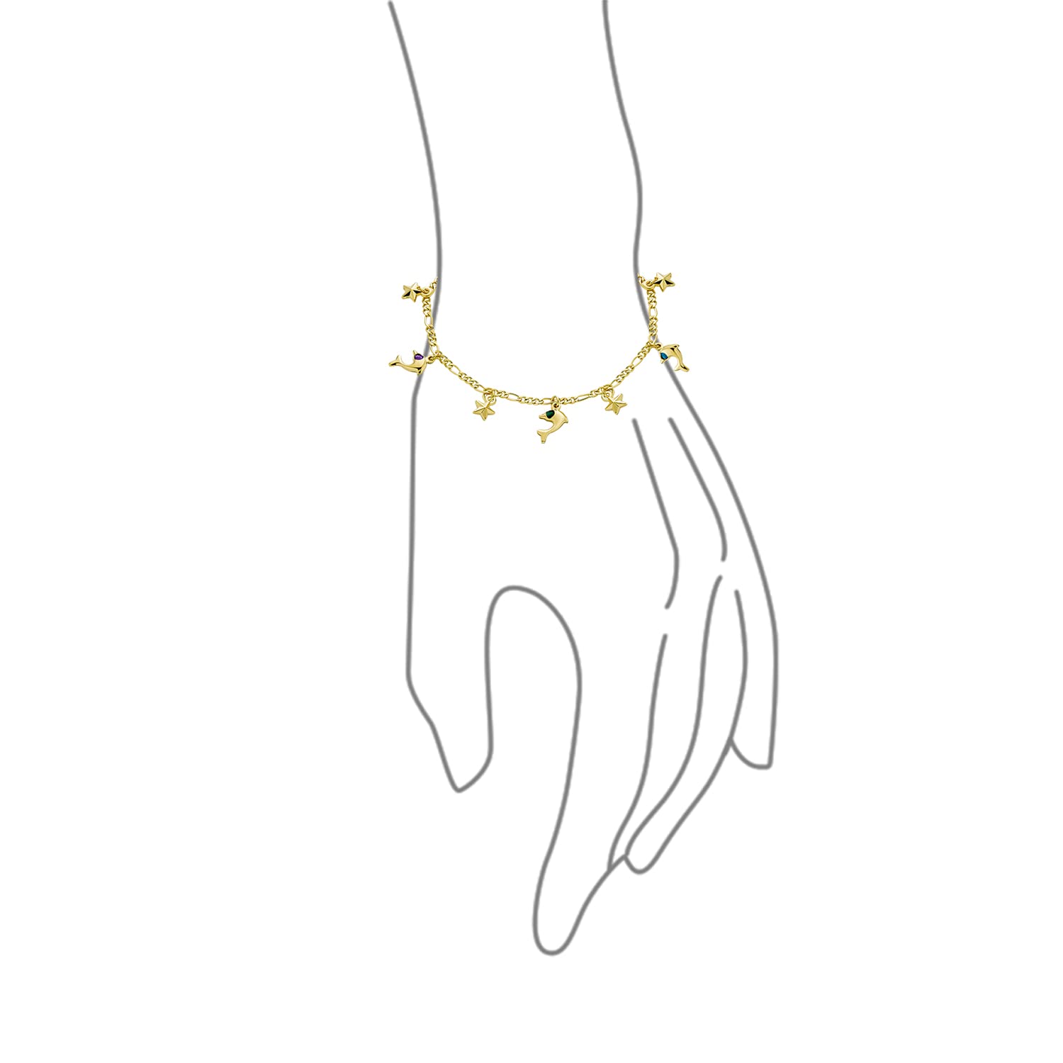 14K Gold Plated Nautical Charm Bracelet for Women - Beach Vacation Jewelry