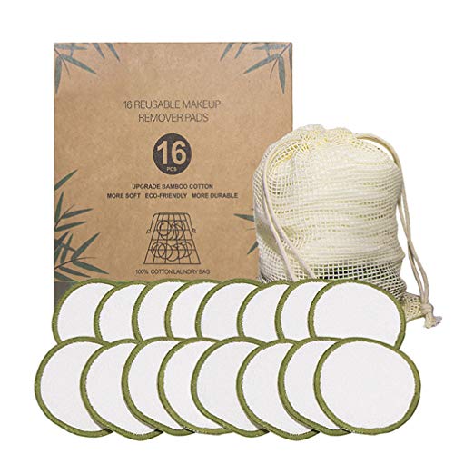 SUPVOX 16Pcs Reusable Makeup Remover Pads - Eco-Friendly Washable Bamboo Facial Rounds with Cotton Mesh Bag | Gentle Makeup Removal & Skincare for Daily Beauty Routine