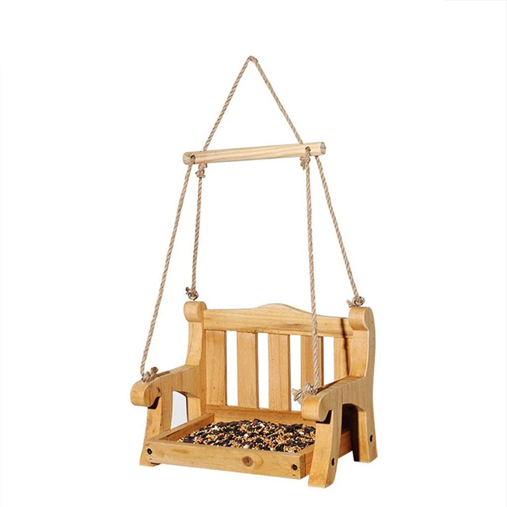 Walnut Swing Chair Bird Feeder - Hanging Parrot Food Holder for Outdoor Garden, Courtyard & Yard - Wild Bird Feeding Station - Perfect for Attracting Finches, Parakeets & Songbirds to Your Backyard