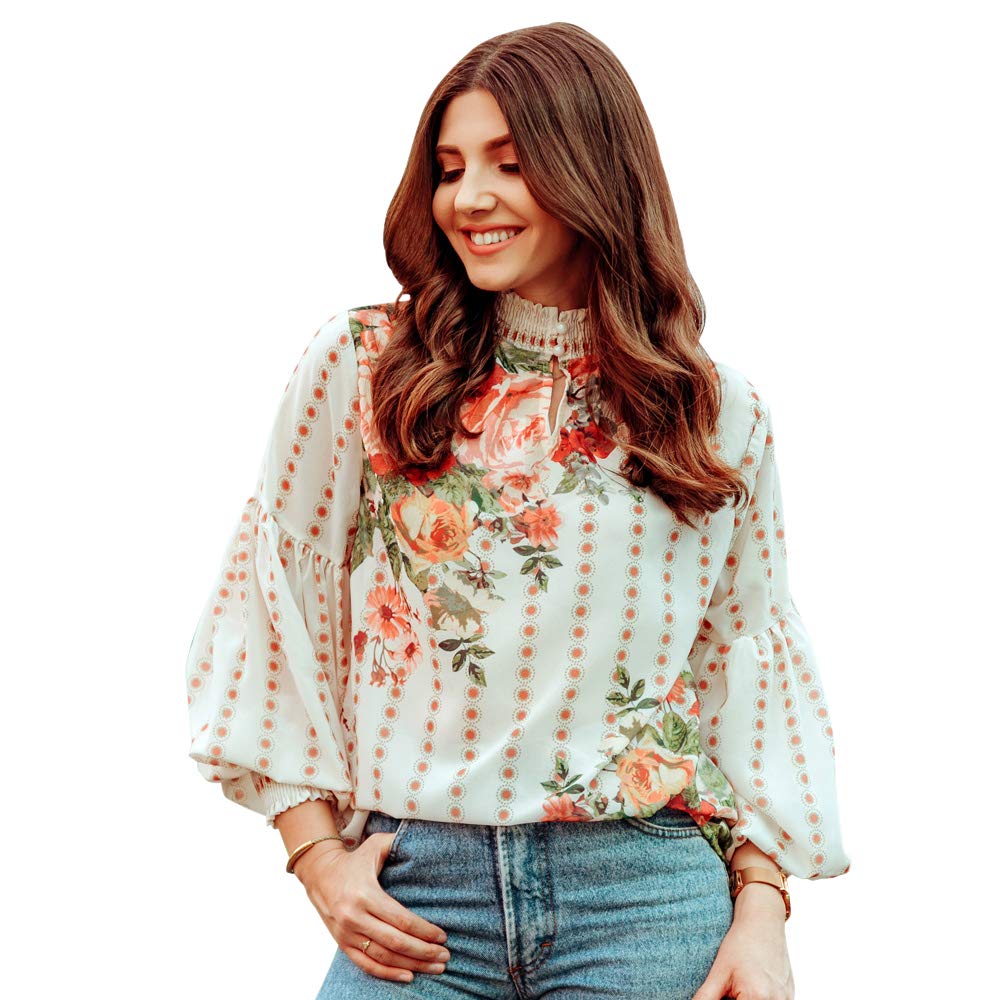 Chicwish Rose Floral Chiffon Top - Bubble Sleeve Blouse for Women | Garden Party & Date Night