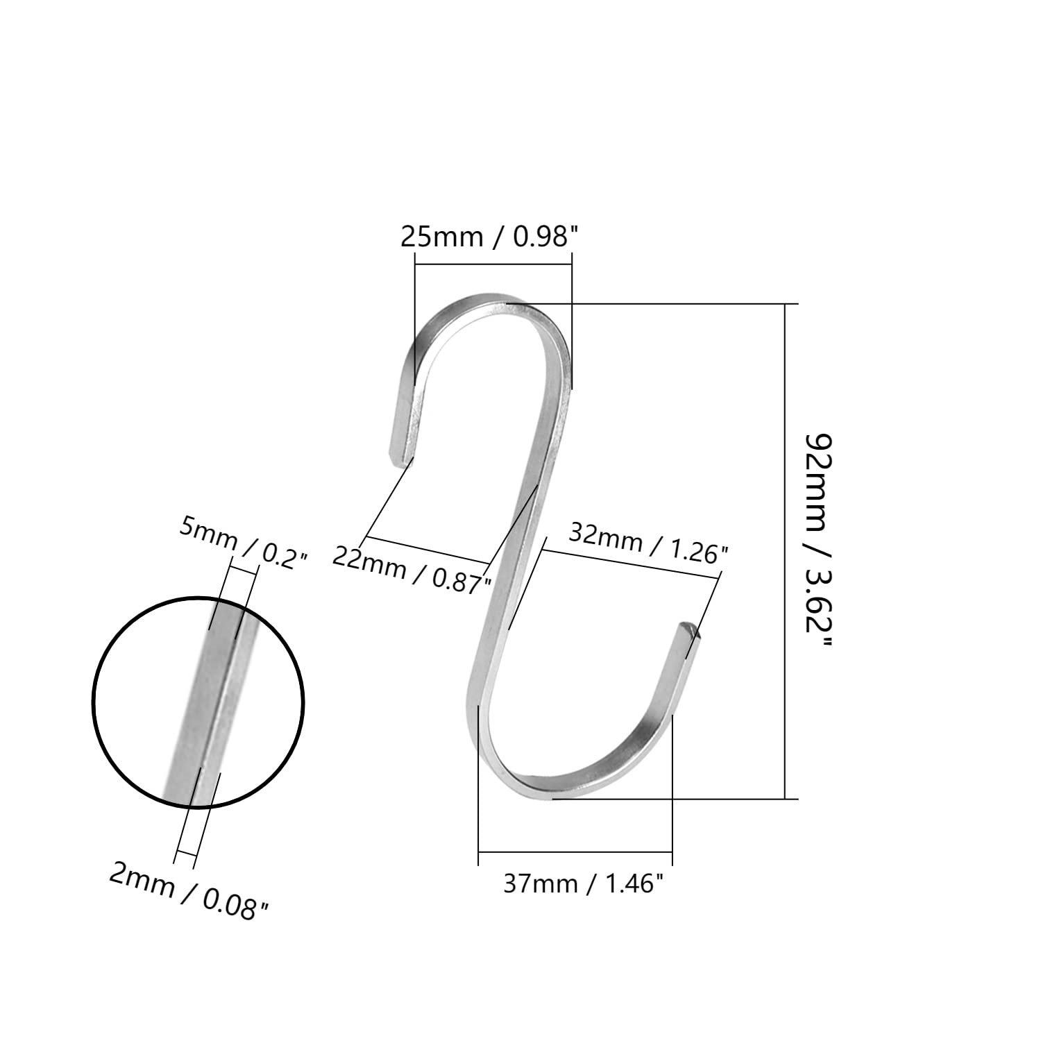 MroMax 304 Stainless Steel S Hooks - 8Pcs, 92mm/3.62