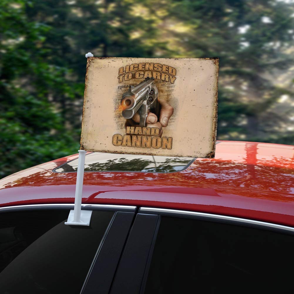 Licensed to Carry Hand Cannon Gun 2nd Amendment Car Truck Flag with Window Clip & Pole Holder - American Patriotic Vehicle Accessory for Truck, SUV, Jeep & RV - Show Your Support for Constitutional Rights
