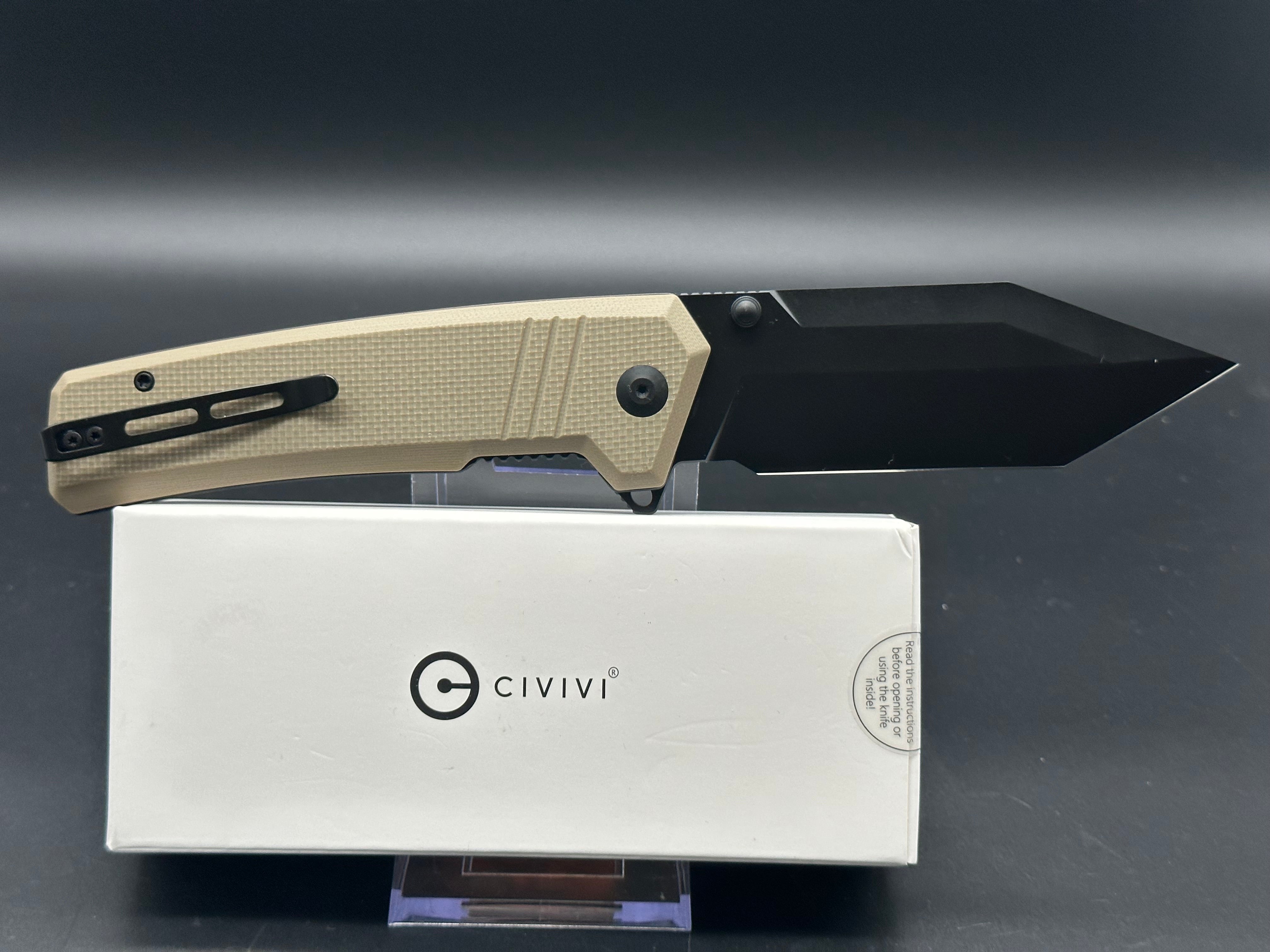 CIVIVI BHALTAIR Folding Pocket Knife - 14C28N Stainless Steel Blade with Tan Coarse G10 Handle - EDC Knife for Camping, Hiking & Outdoor Survival