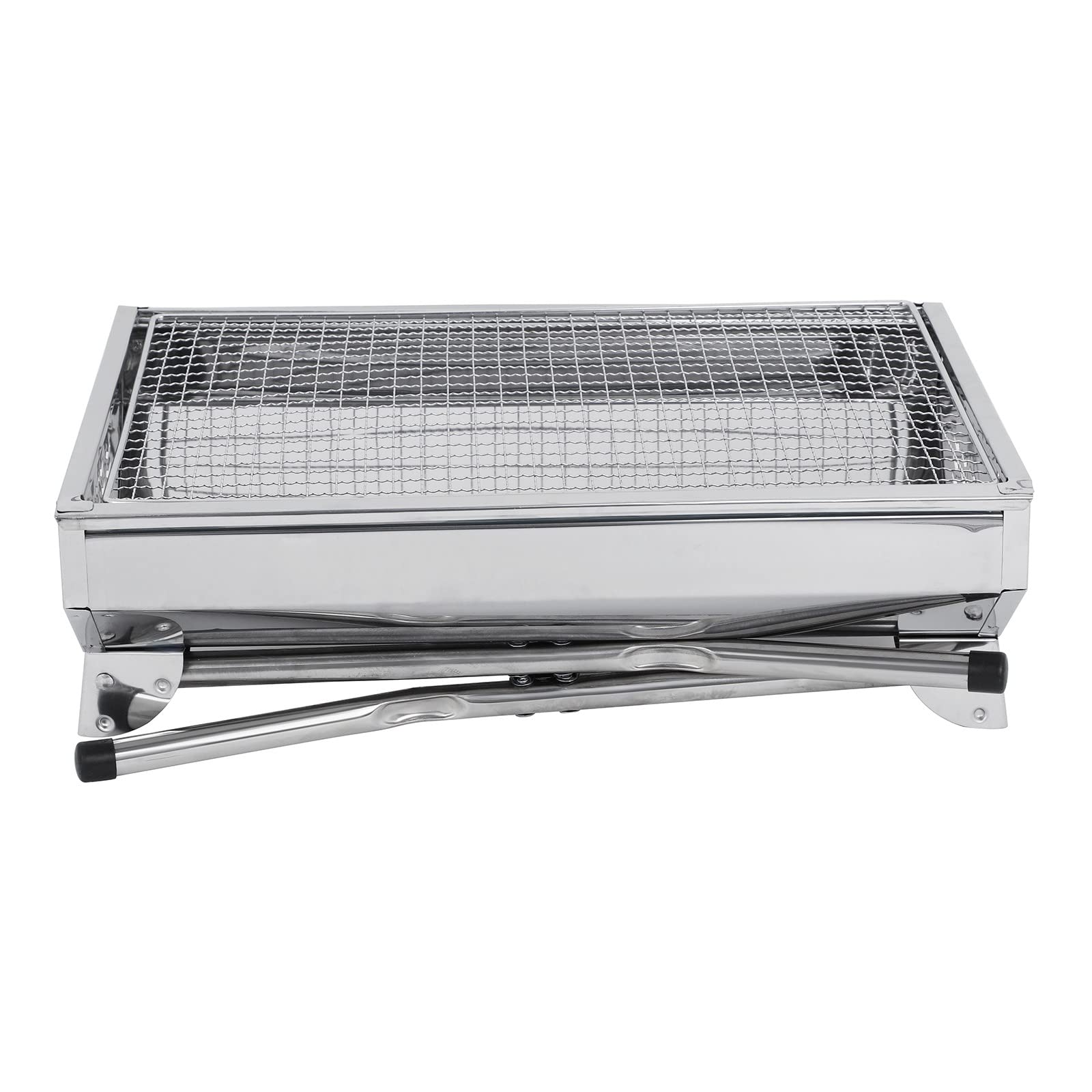Portable Stainless Steel Pellet & Charcoal Grill - Folding Tabletop BBQ for Tailgating, Camping & Kabobs | Compact Hibachi Grill for Shish Kabob, Backyard & Outdoor Cooking (Silver)